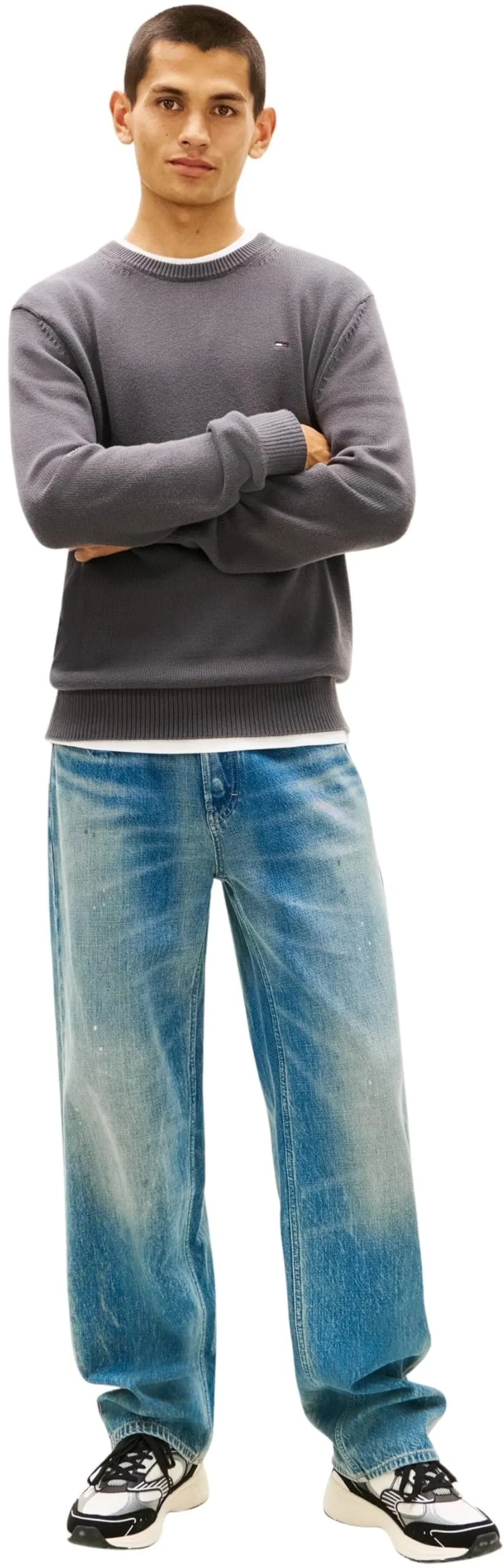 Tommy Jeans Uomo Pullover Sweater Slim Fit, Grigio (Washed Black), S - immagine 4
