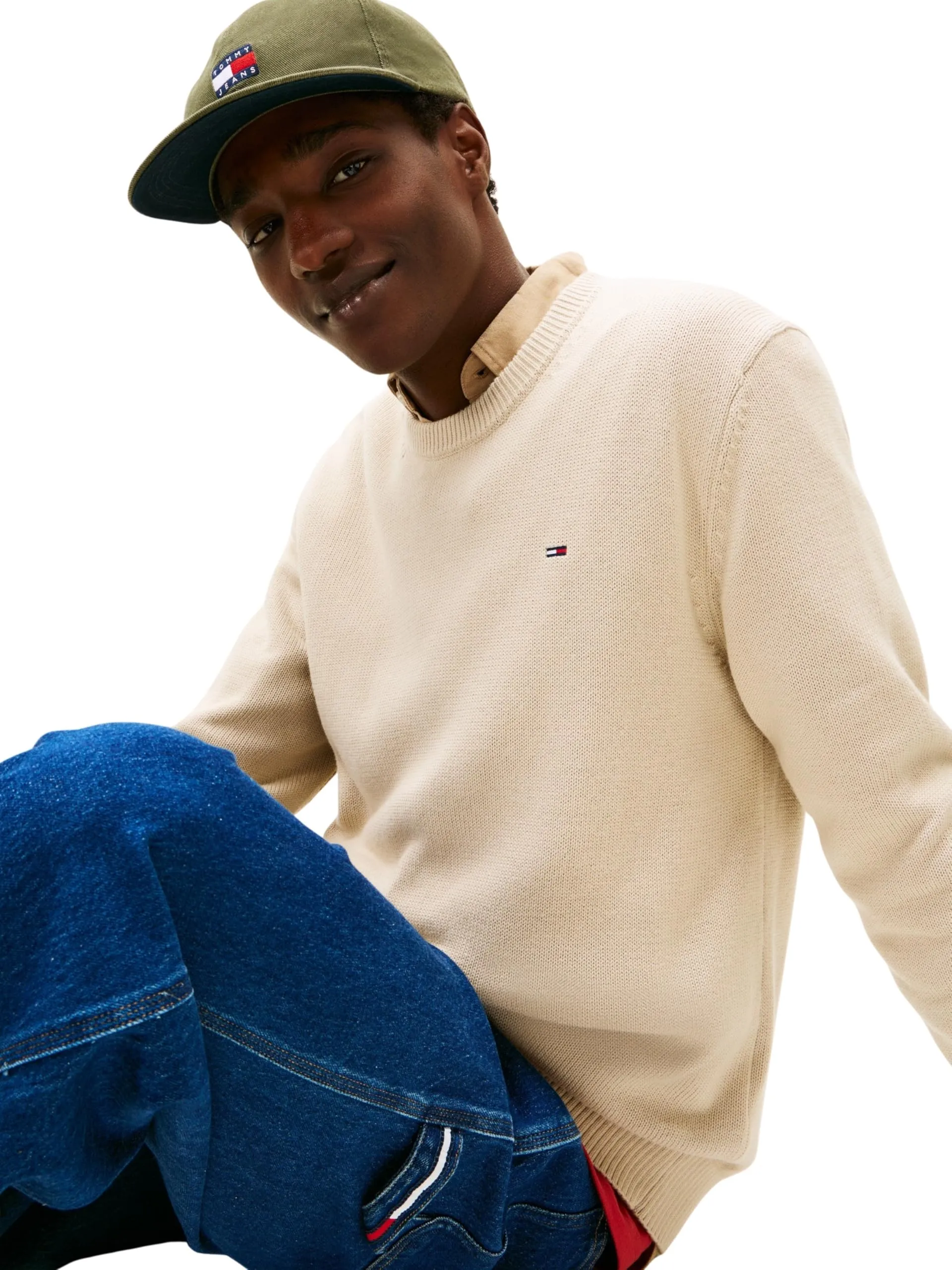 Tommy Jeans Uomo Pullover Sweater Slim Fit, Beige (Gulf Sand), M - immagine 5