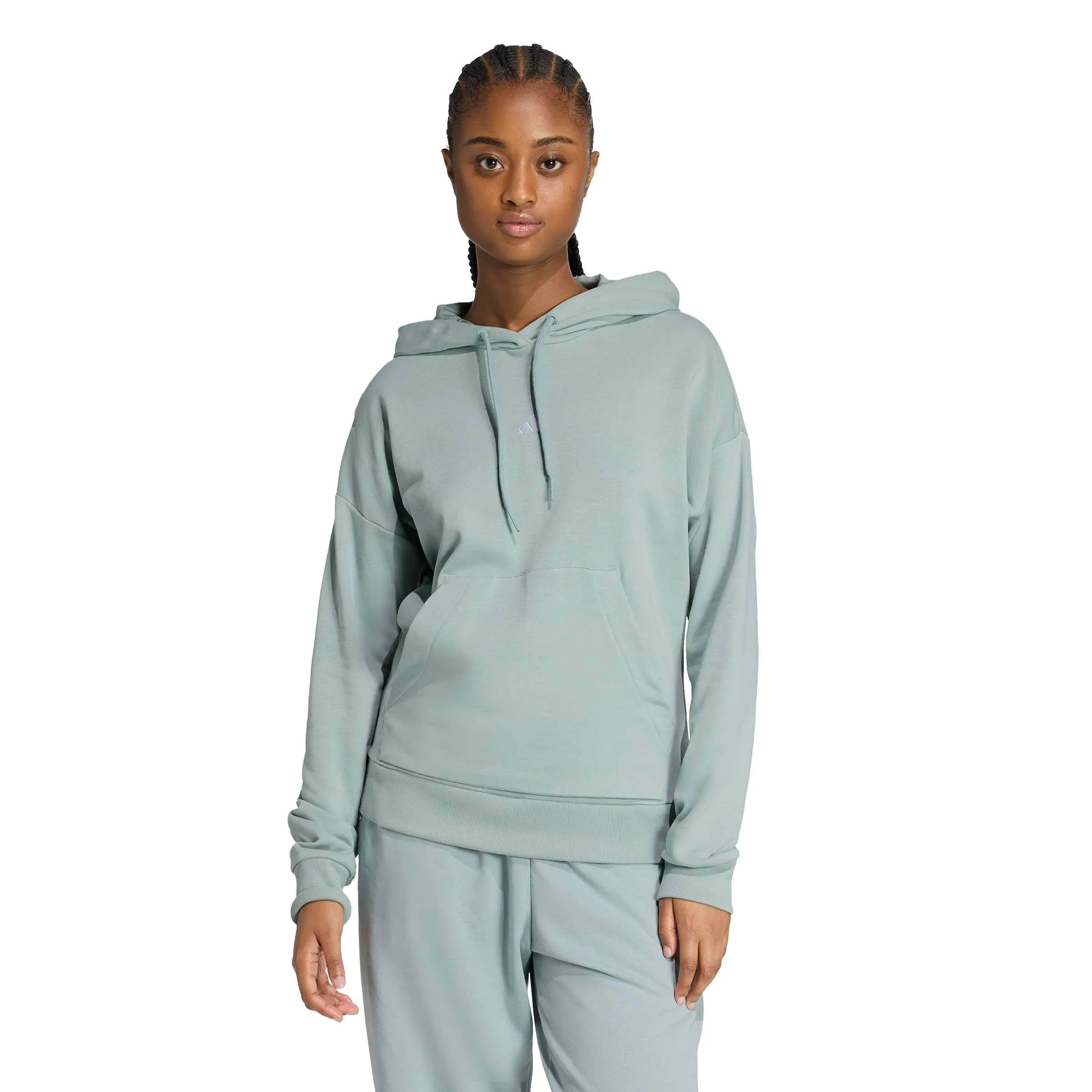 adidas Femme Essentials Small Logo French Terry Hoodie, Wonder Sage/White, L - immagine 3