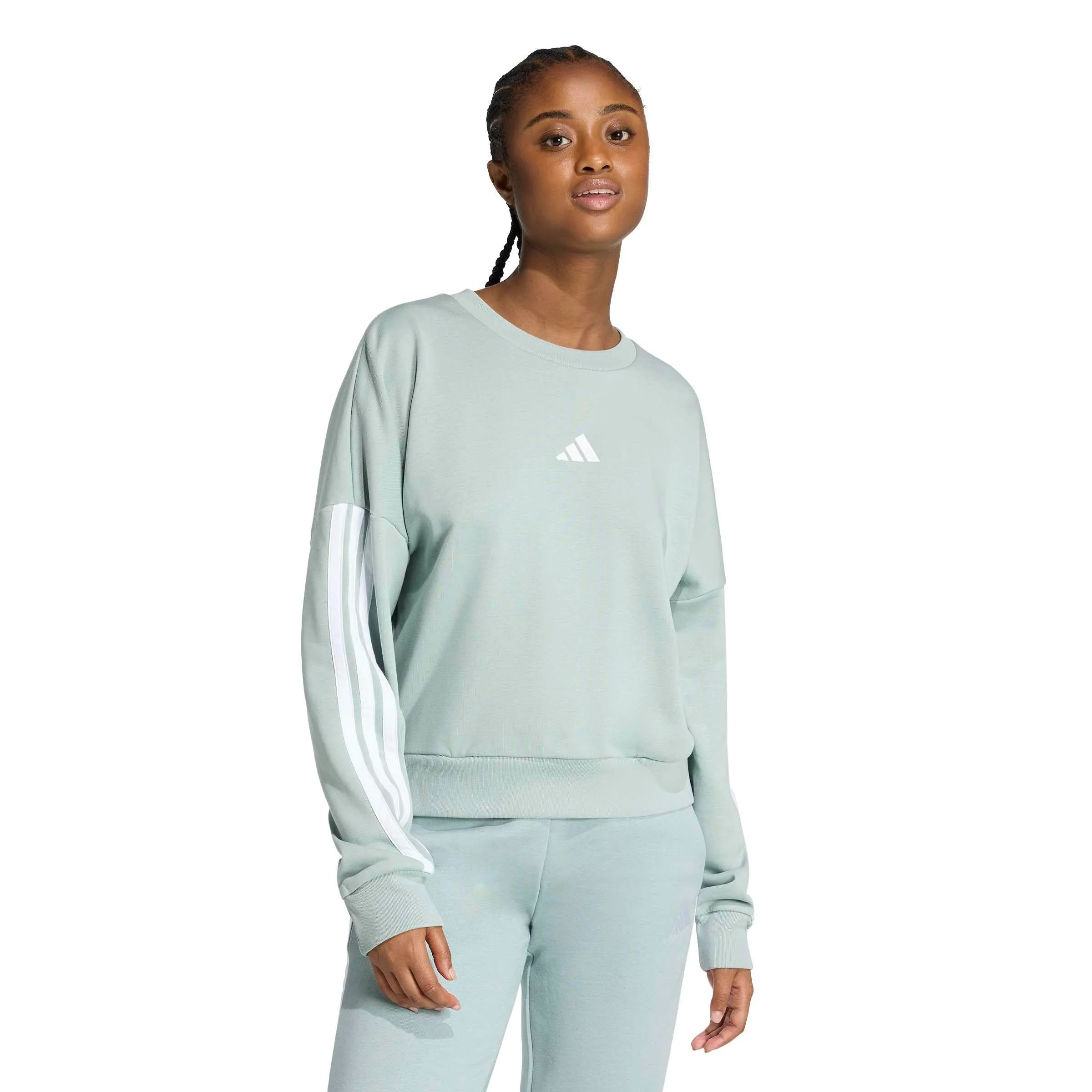 adidas Femme Essentials 3-Stripes French Terry Sweatshirt, Wonder Sage/White, XXL - immagine 4