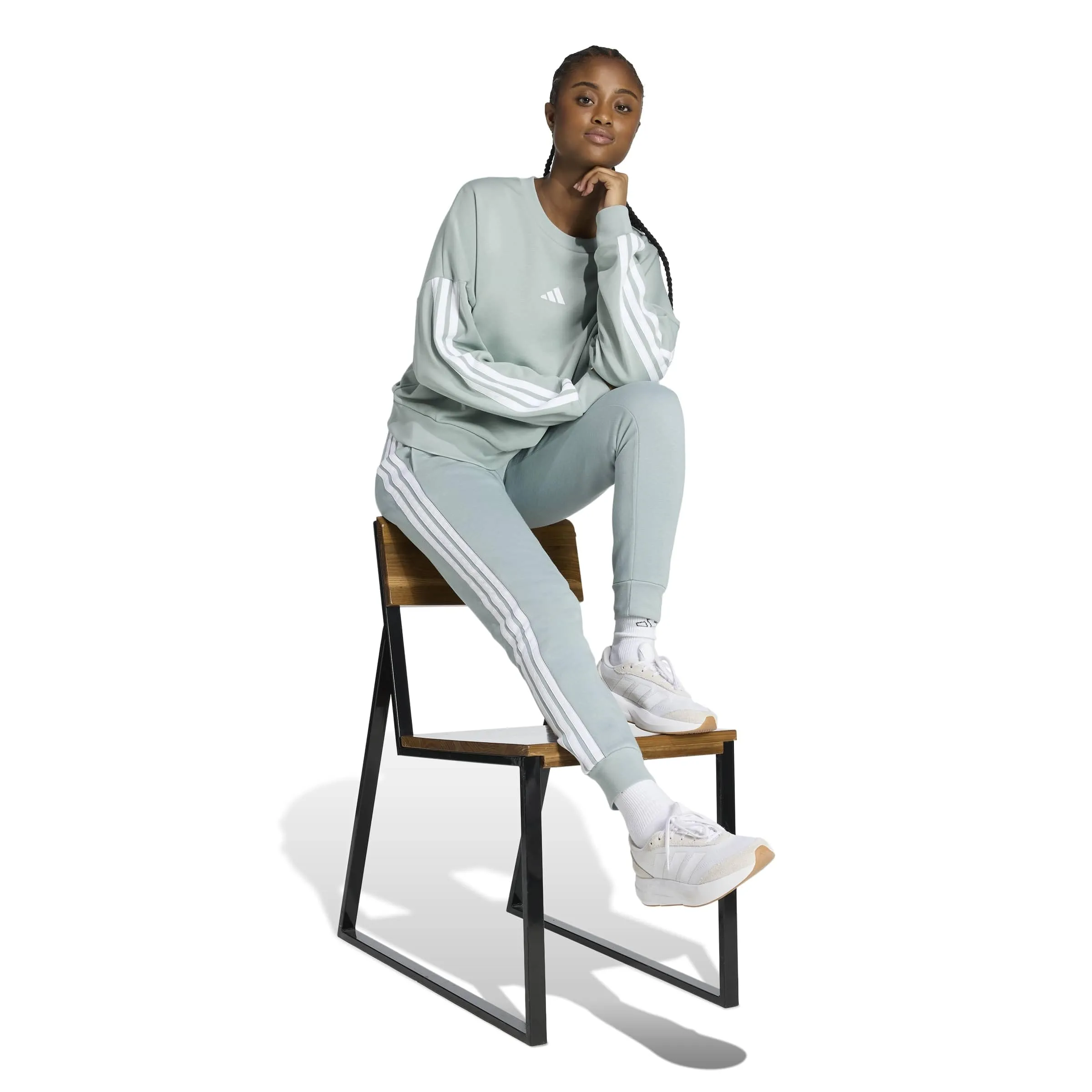 adidas Femme Essentials 3-Stripes French Terry Sweatshirt, Wonder Sage/White, XXL - immagine 5