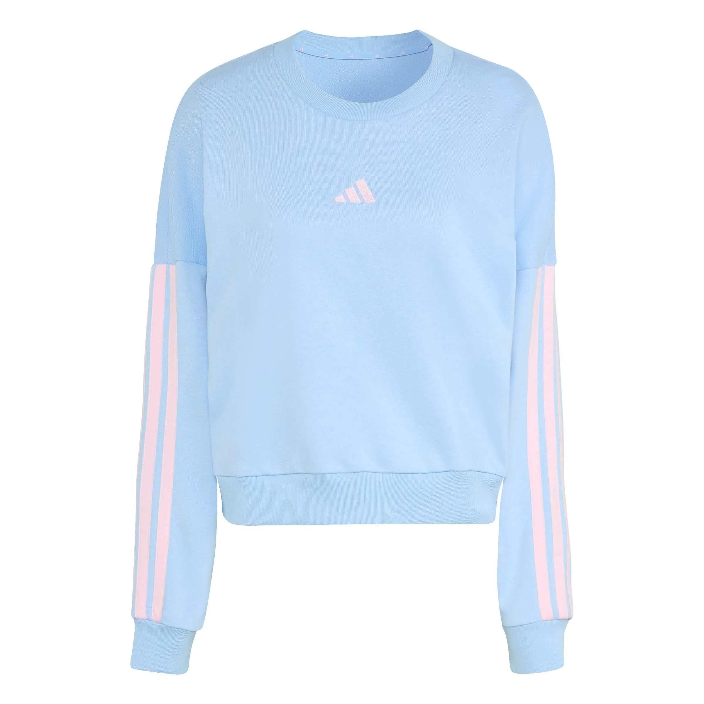 adidas Femme Essentials 3-Stripes French Terry Sweatshirt, Glow Blue/Clear Pink, XS - immagine 1