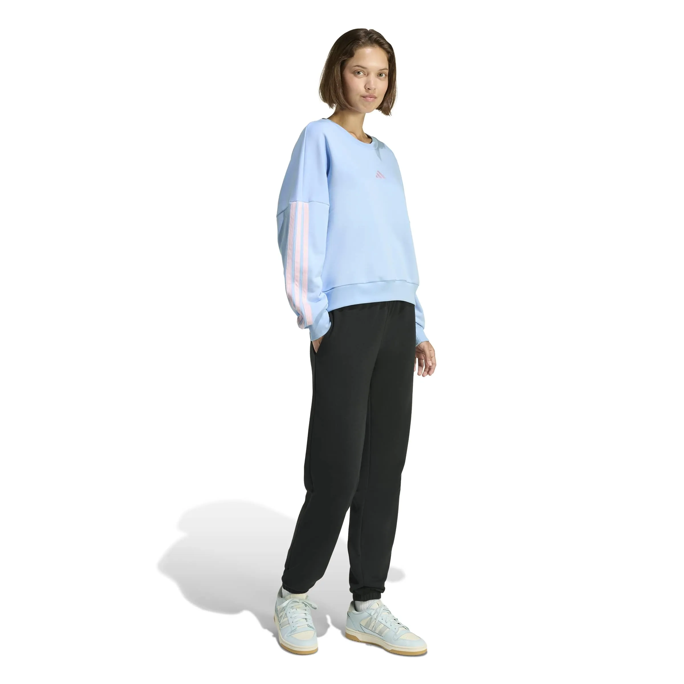 adidas Femme Essentials 3-Stripes French Terry Sweatshirt, Glow Blue/Clear Pink, XS - immagine 4