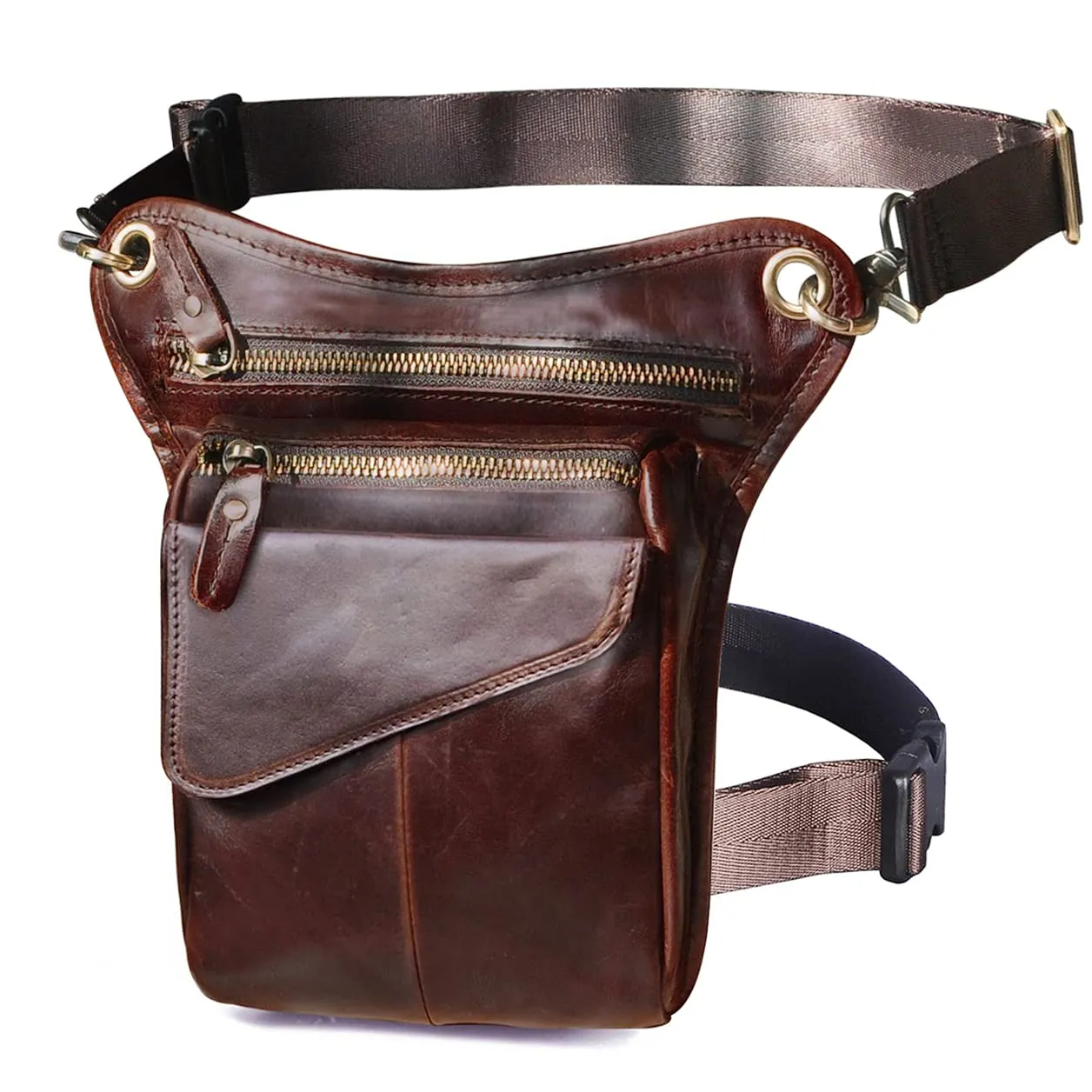 Le'aokuu Borsa Messenger in Vera Pelle da Uomo Marsupio Marsupio Hip Bum Borsa Coscia Tattica Con Gamba a Goccia 211-3 - immagine 1