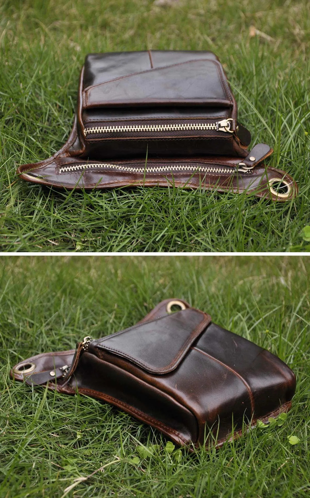 Le'aokuu Borsa Messenger in Vera Pelle da Uomo Marsupio Marsupio Hip Bum Borsa Coscia Tattica Con Gamba a Goccia 211-3 - immagine 4