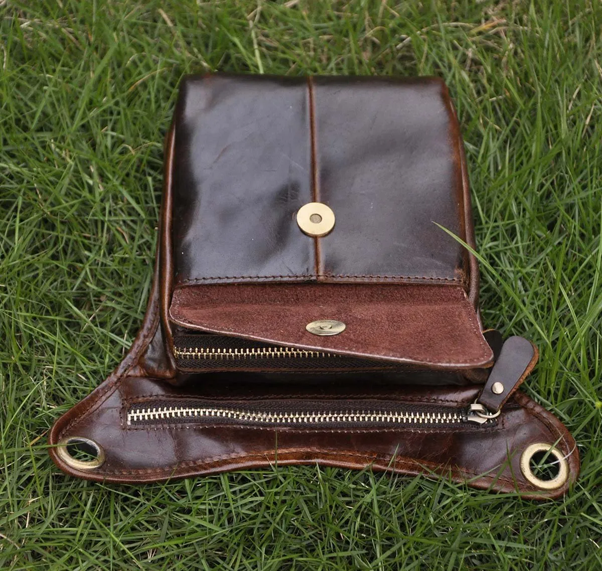 Le'aokuu Borsa Messenger in Vera Pelle da Uomo Marsupio Marsupio Hip Bum Borsa Coscia Tattica Con Gamba a Goccia 211-3 - immagine 5
