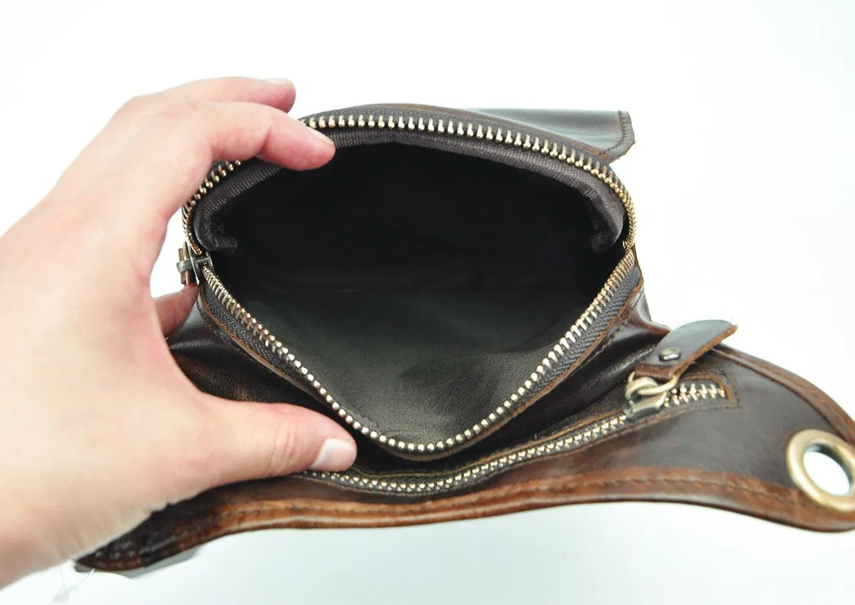 Le'aokuu Borsa Messenger in Vera Pelle da Uomo Marsupio Marsupio Hip Bum Borsa Coscia Tattica Con Gamba a Goccia 211-3 - immagine 6