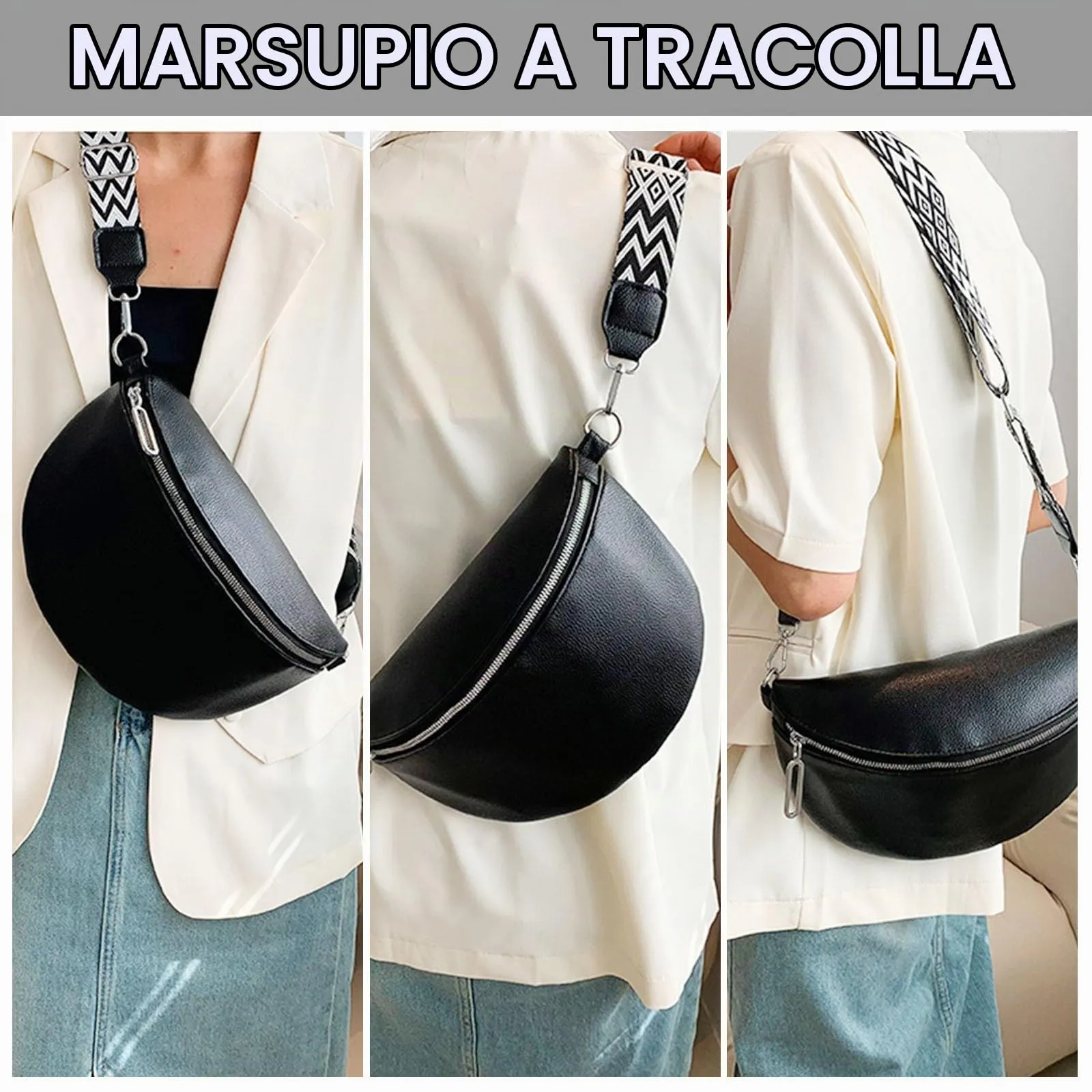ZeYou Umhängetasche Damen Groß,Bauchtasche Damen Leder,Bauchtasche breite Gurt mit Reißverschluss,Crossbody Bag Damen Bauchtasche Damen Handtasche Damen UmhäNgetasche für Reisen Einkaufen, Nero - immagine 7