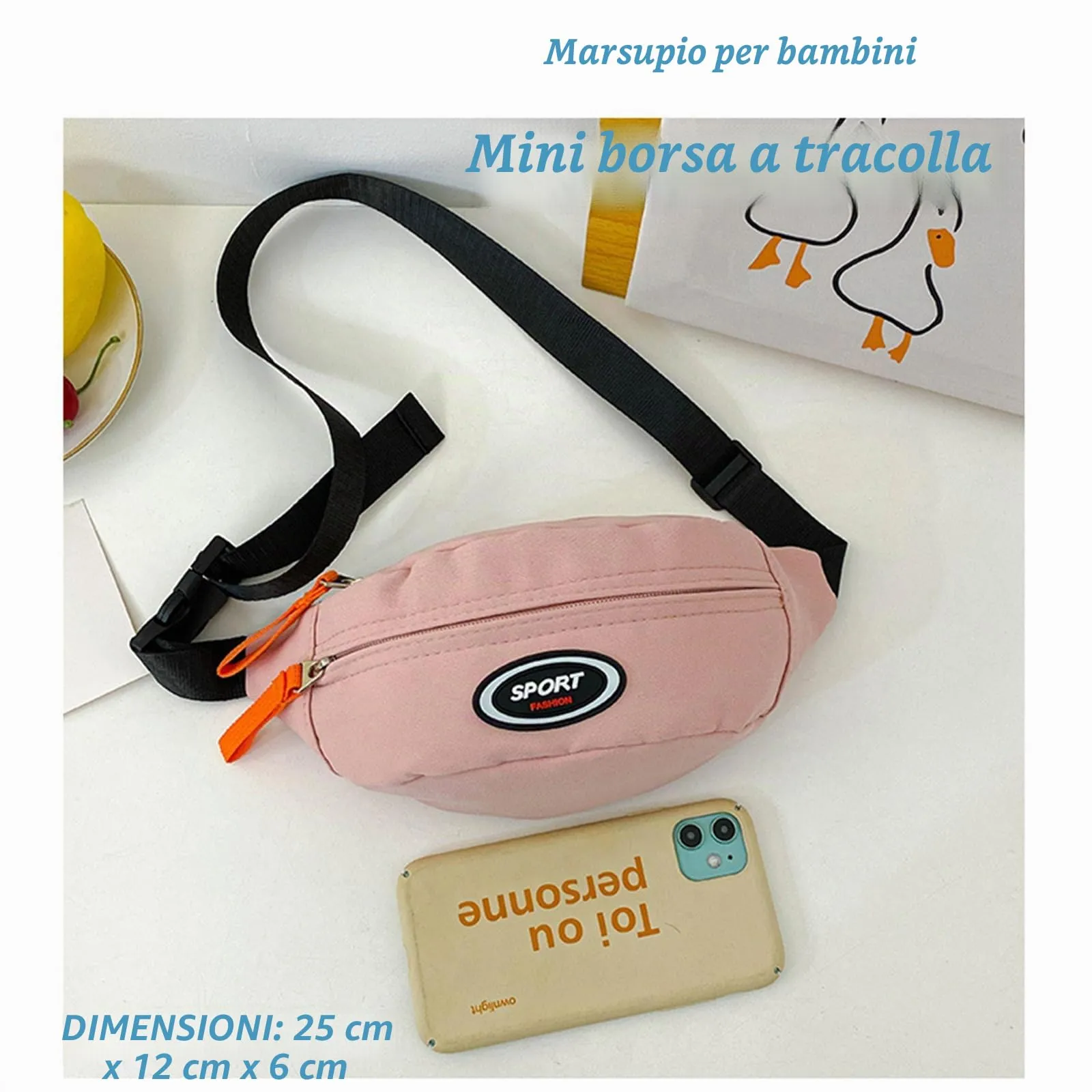Marsupio Bambino, Borsa Bambina, Borsello Bambino, Regalo Dinosauro (Rosa) - immagine 2