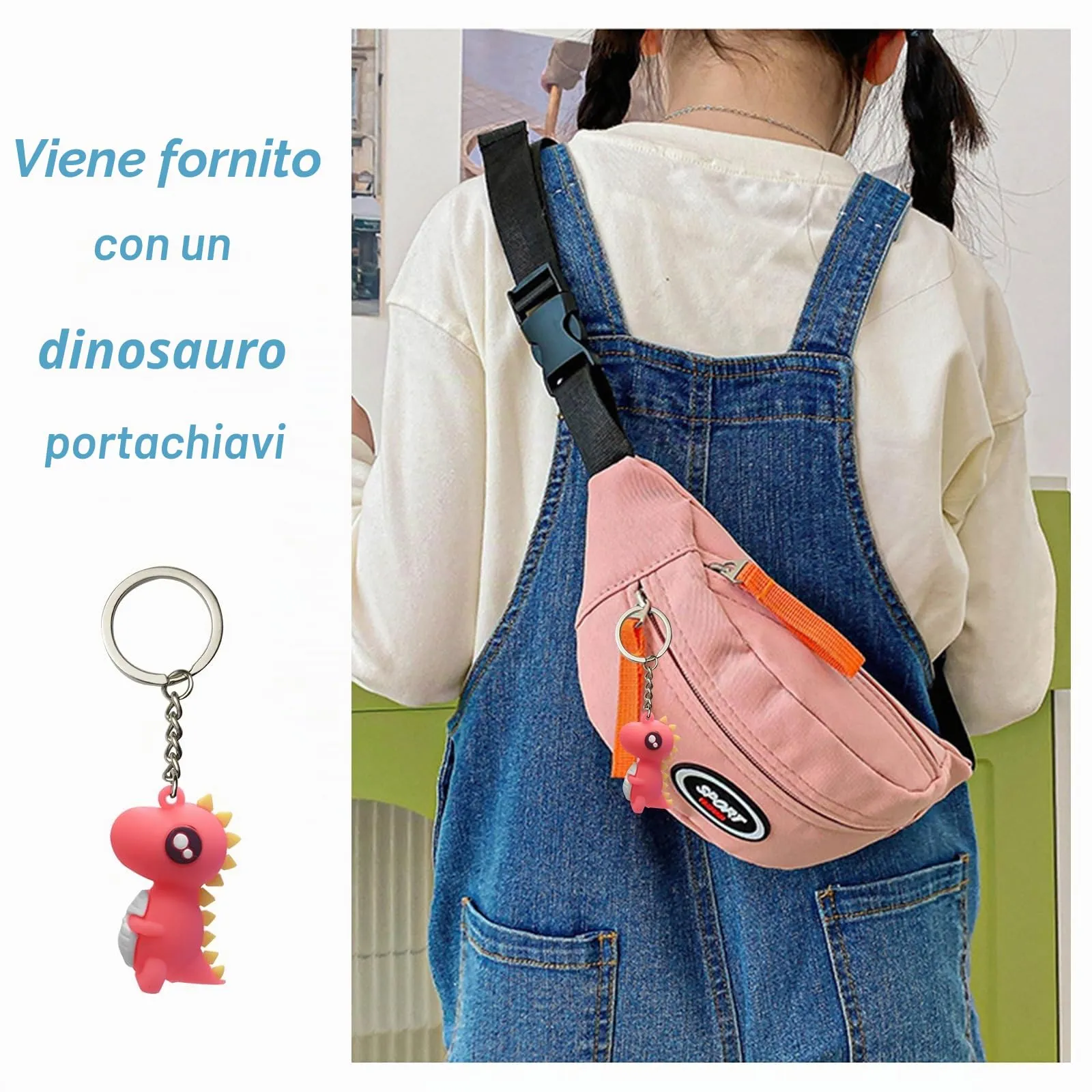 Marsupio Bambino, Borsa Bambina, Borsello Bambino, Regalo Dinosauro (Rosa) - immagine 4