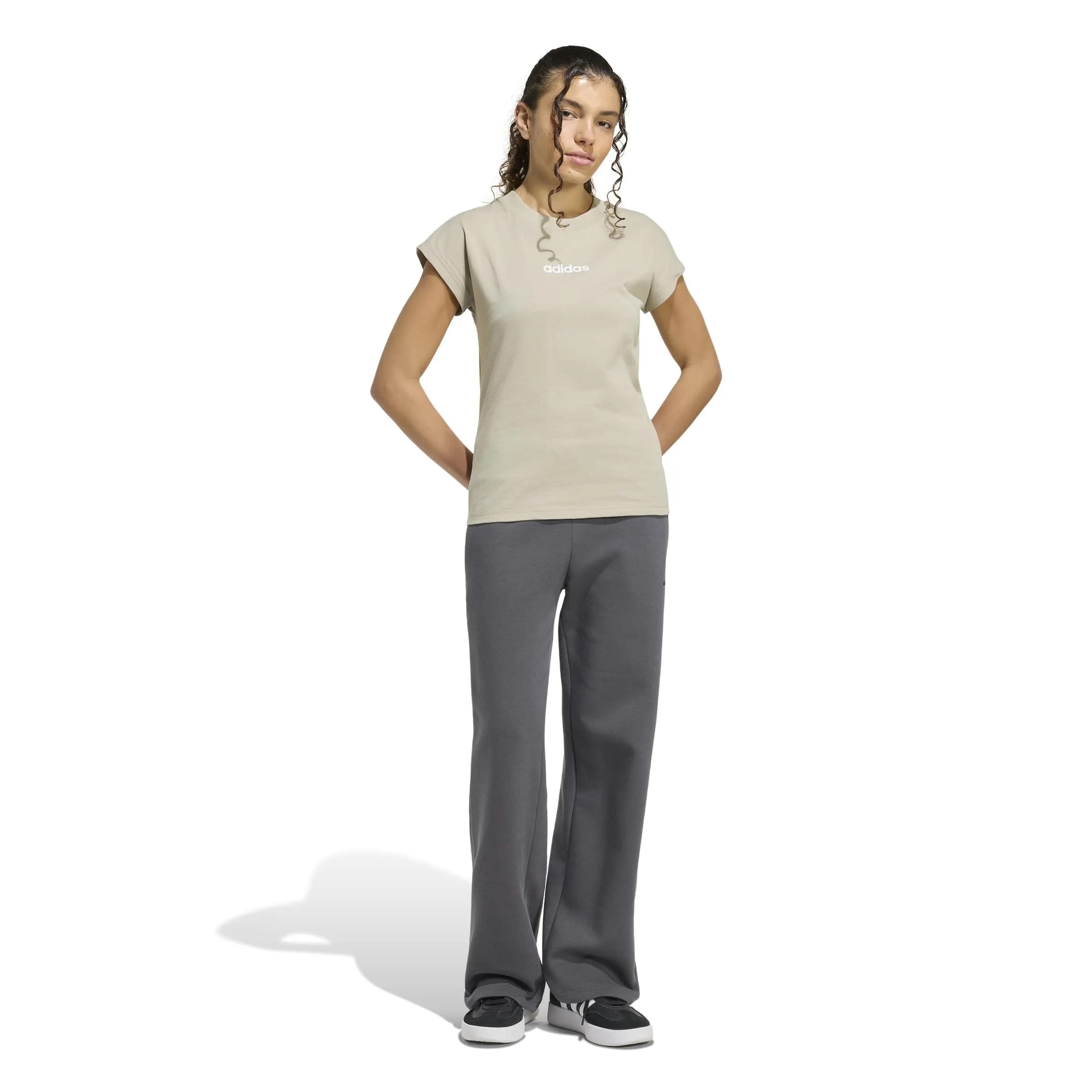 adidas Femme Essentials Linear Cotton T-Shirt, Wonder Cargo/White, L - immagine 2