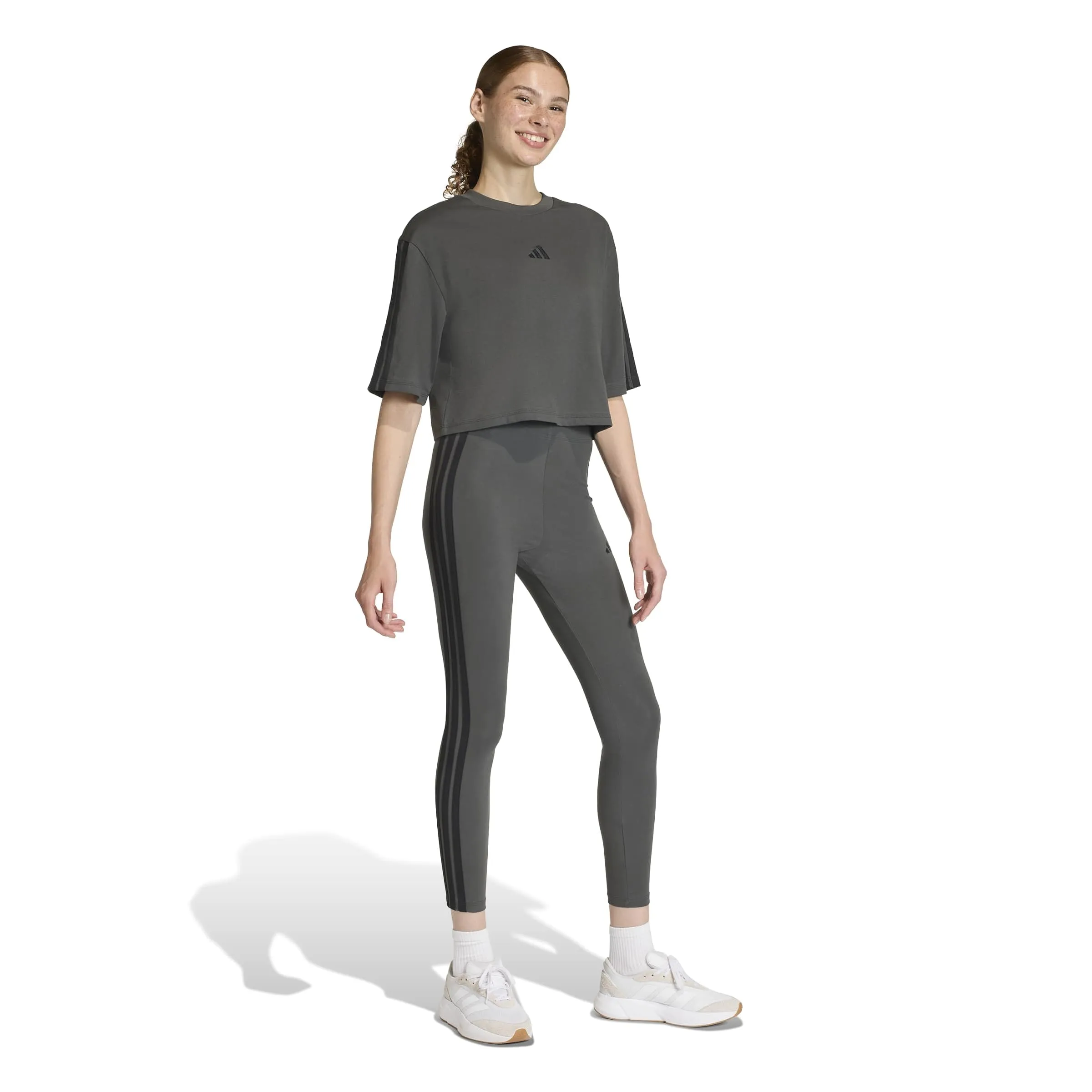 adidas Leggings da donna Essentials in cotone con 3 strisce, Grigio/nero, M - immagine 2