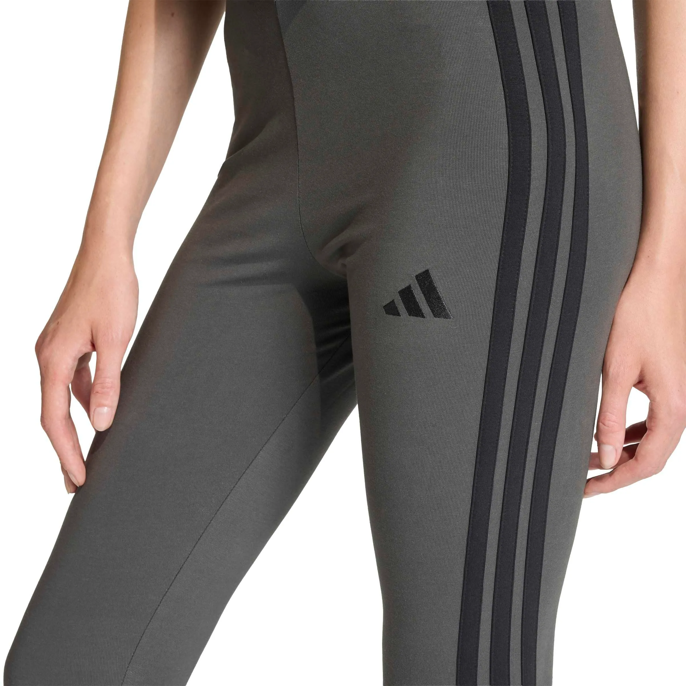 adidas Leggings da donna Essentials in cotone con 3 strisce, Grigio/nero, M - immagine 4