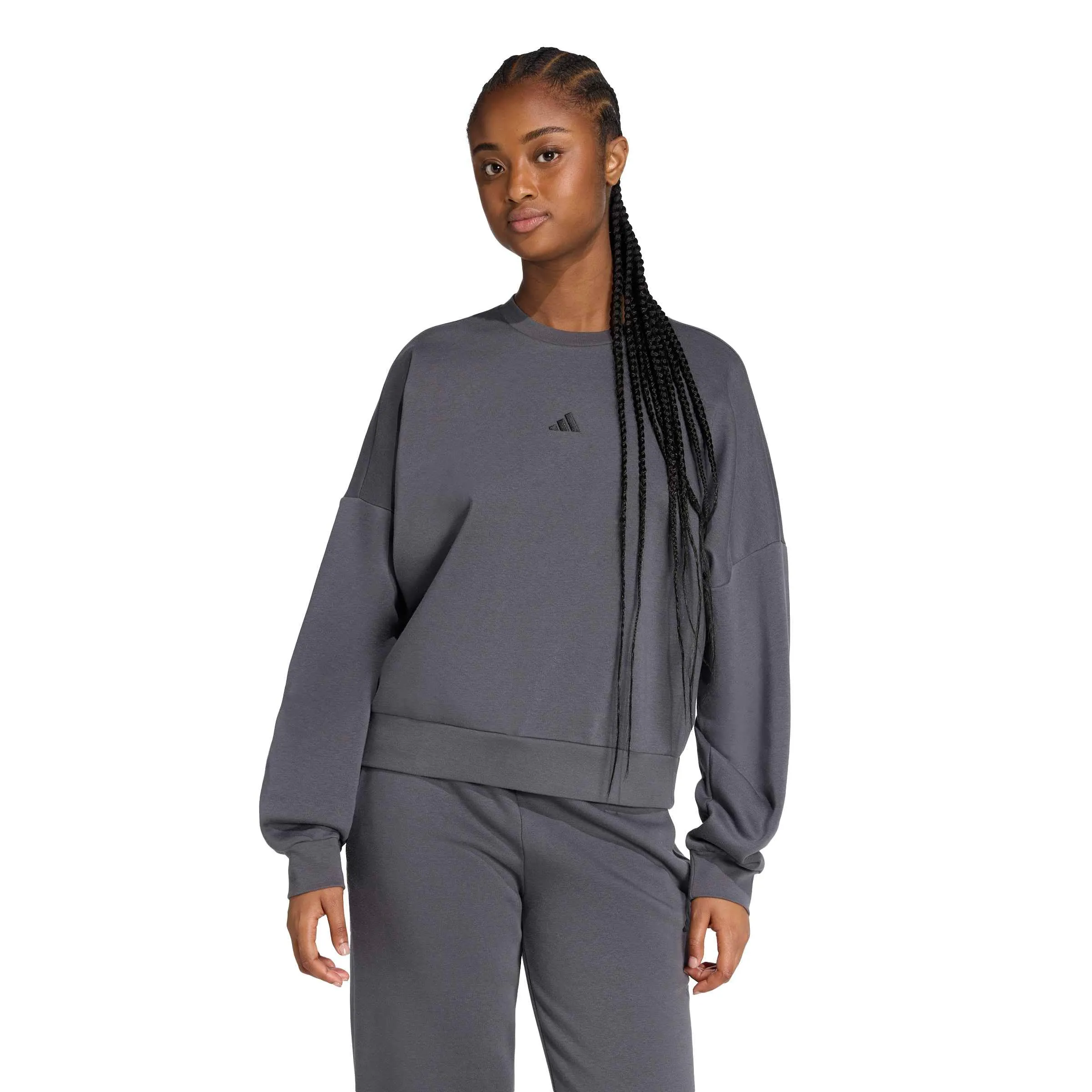 adidas Essentials Small Logo Feelcozy - Felpa da donna, grigio/nero, XXL - immagine 1