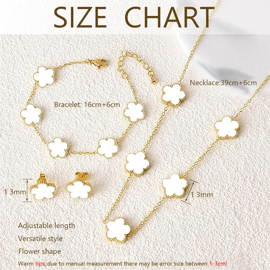 XIWCAFC Parure Gioielli Quadrifoglio da Donna 18K Placcato Oro Acciaio Inossidabile Fortunato Quadrifoglio Collana Orecchini Bracciali Set di Gioielli Sposa Regalo Dirndl Gioielli (Bianco) - immagine 2
