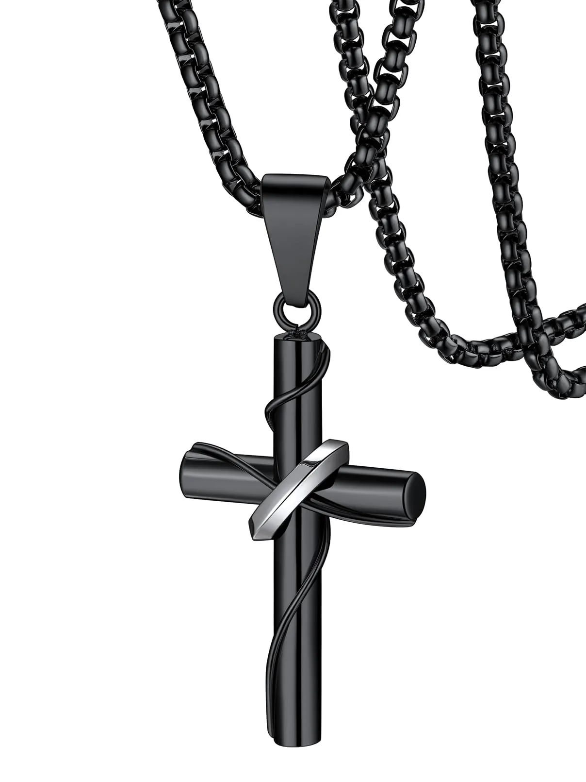 Collana Croce Uomo Croce Avvolta Nero Acciaio Inox 316L Antiallergico - immagine 1