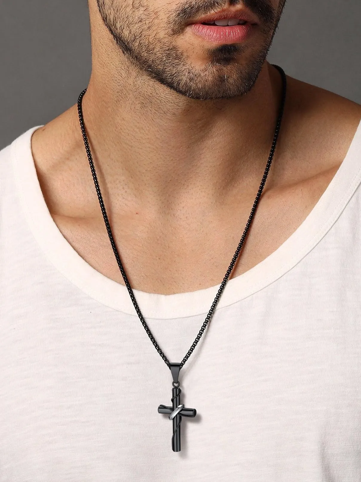 Collana Croce Uomo Croce Avvolta Nero Acciaio Inox 316L Antiallergico - immagine 4