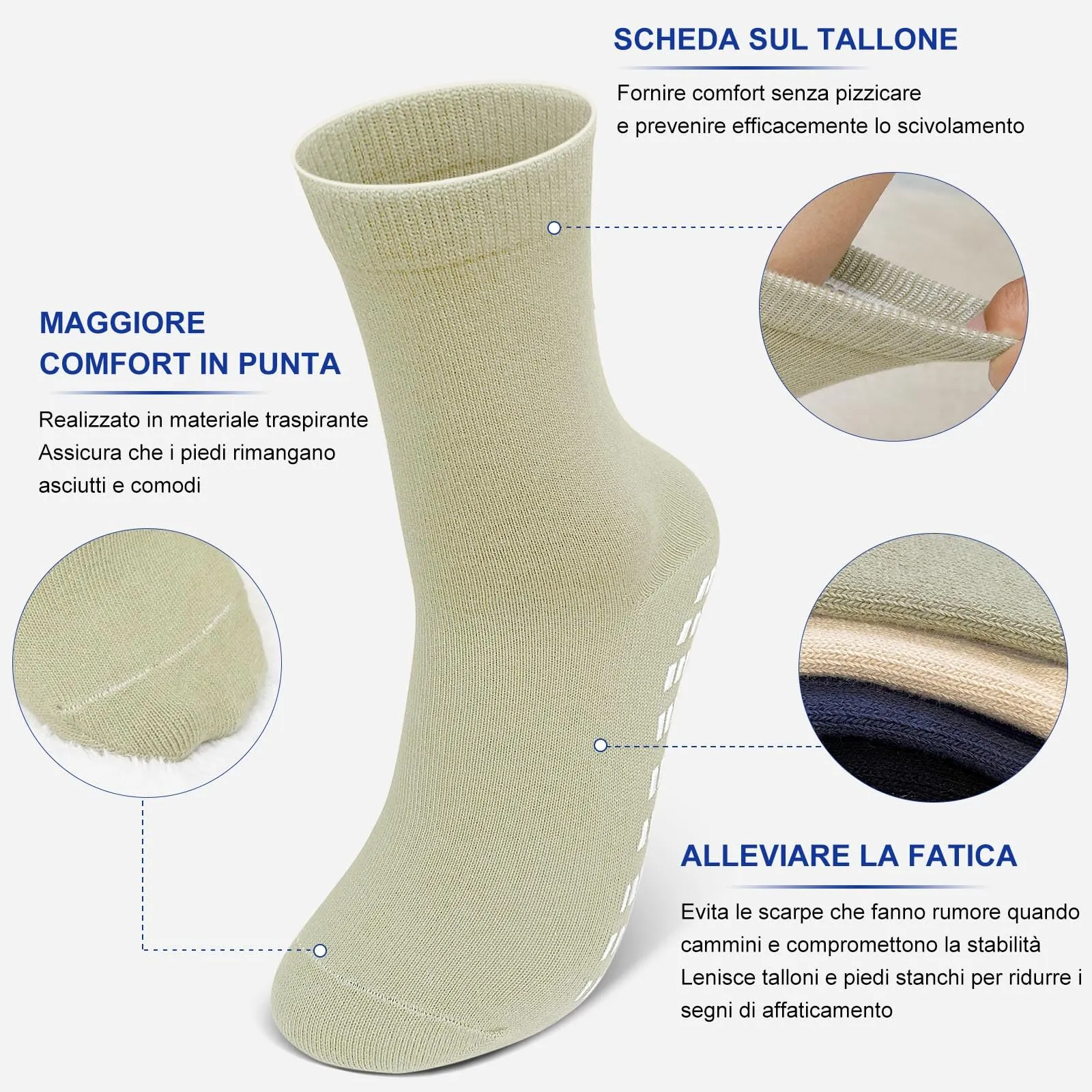 PUTUO Calzini antiscivolo con presa per uomo: calzini sportivi da allenamento antiscivolo in cotone con gommini 4 paia - immagine 3