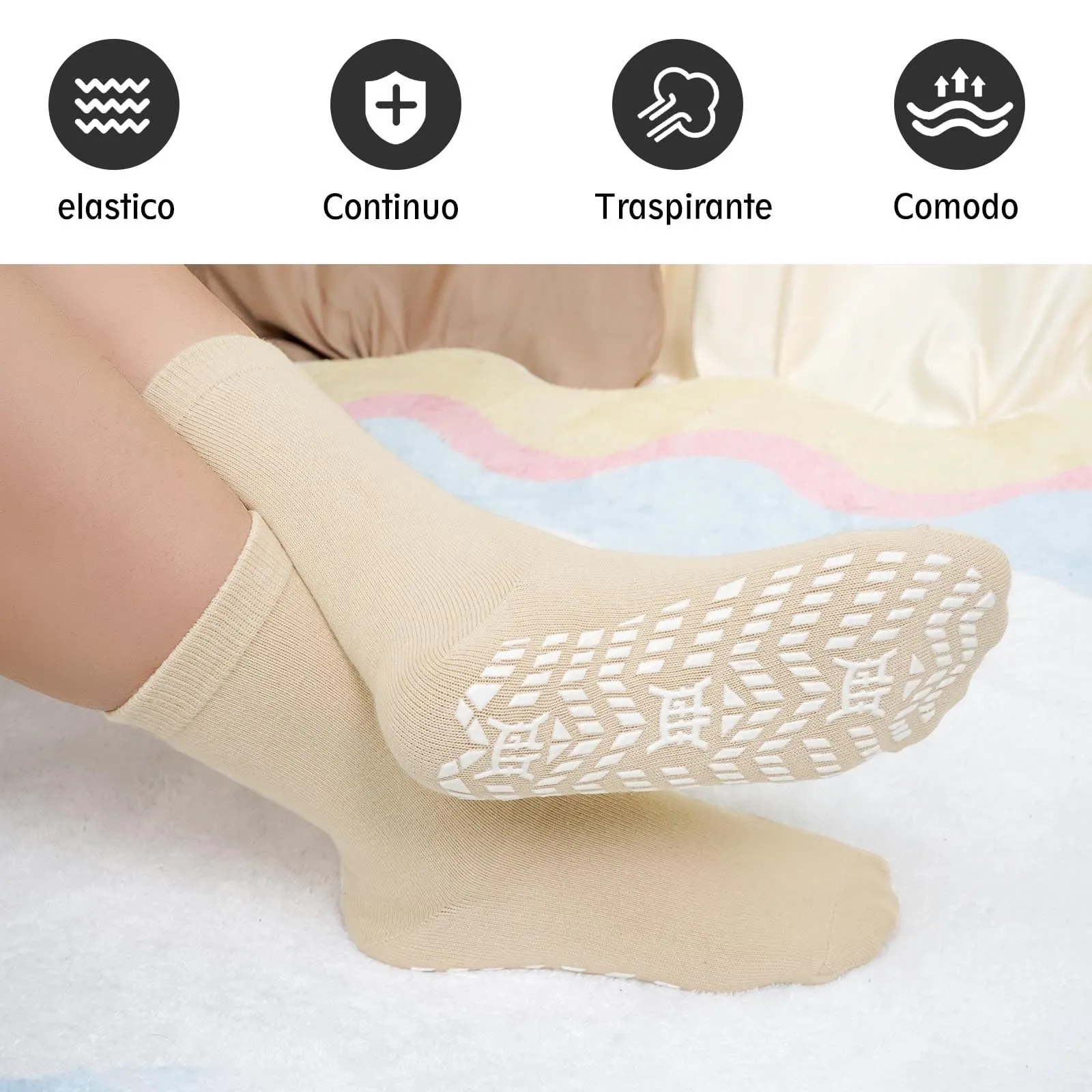 PUTUO Calzini antiscivolo con presa per uomo: calzini sportivi da allenamento antiscivolo in cotone con gommini 4 paia - immagine 5