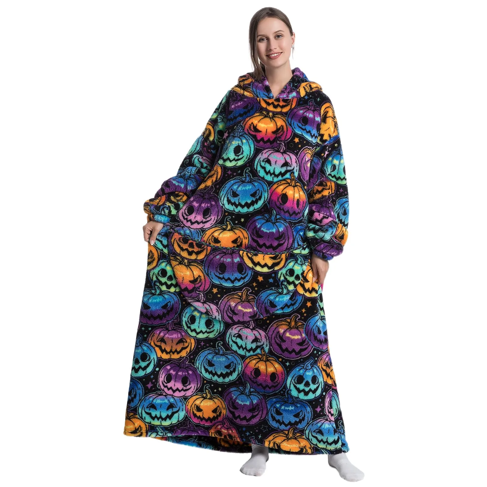 Gegeryozer Coperta con Maniche Donna Indossabile - Felpa Termica Morbida, Tasche Integrate + Cappuccio per Divano e Casa - immagine 1