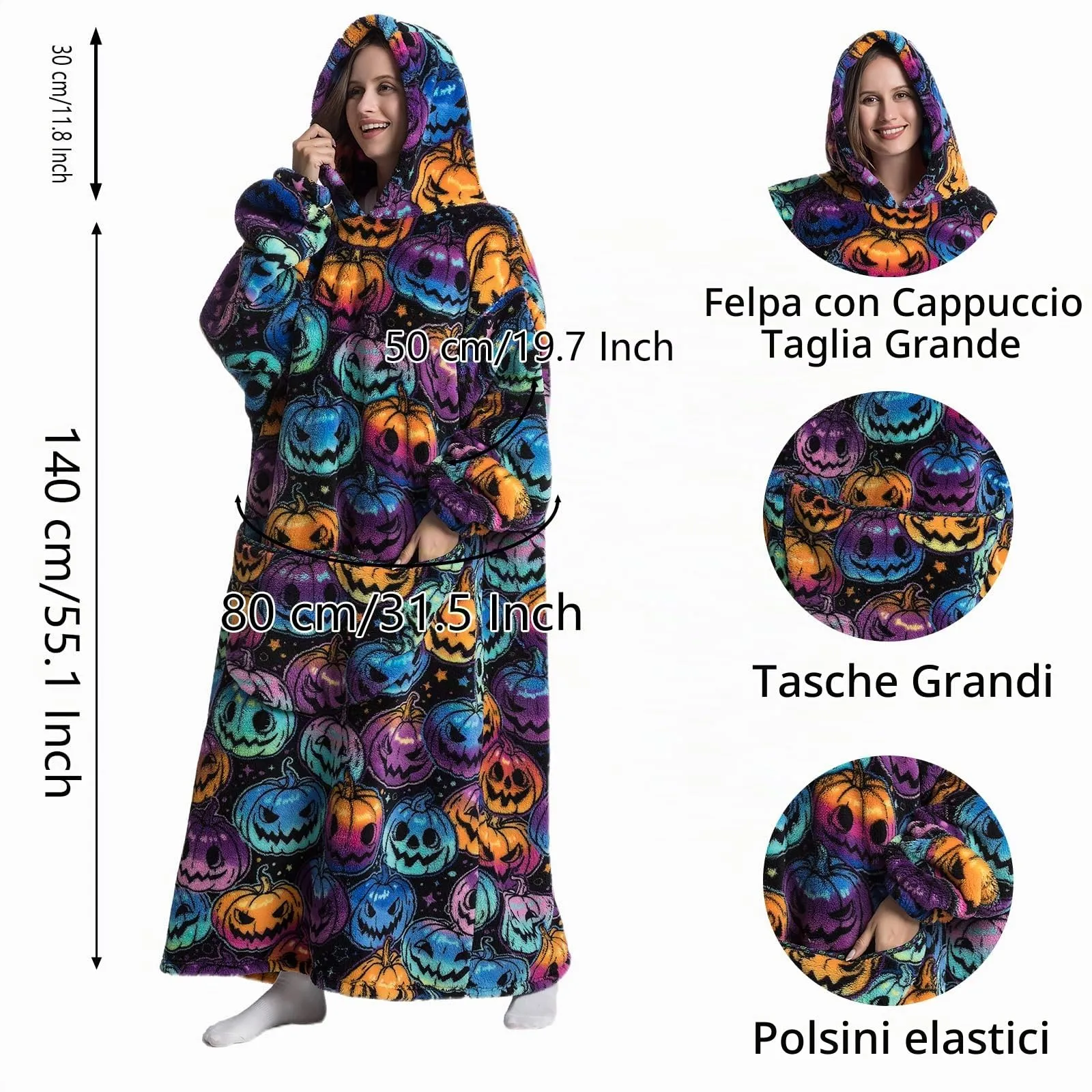 Gegeryozer Coperta con Maniche Donna Indossabile - Felpa Termica Morbida, Tasche Integrate + Cappuccio per Divano e Casa - immagine 5