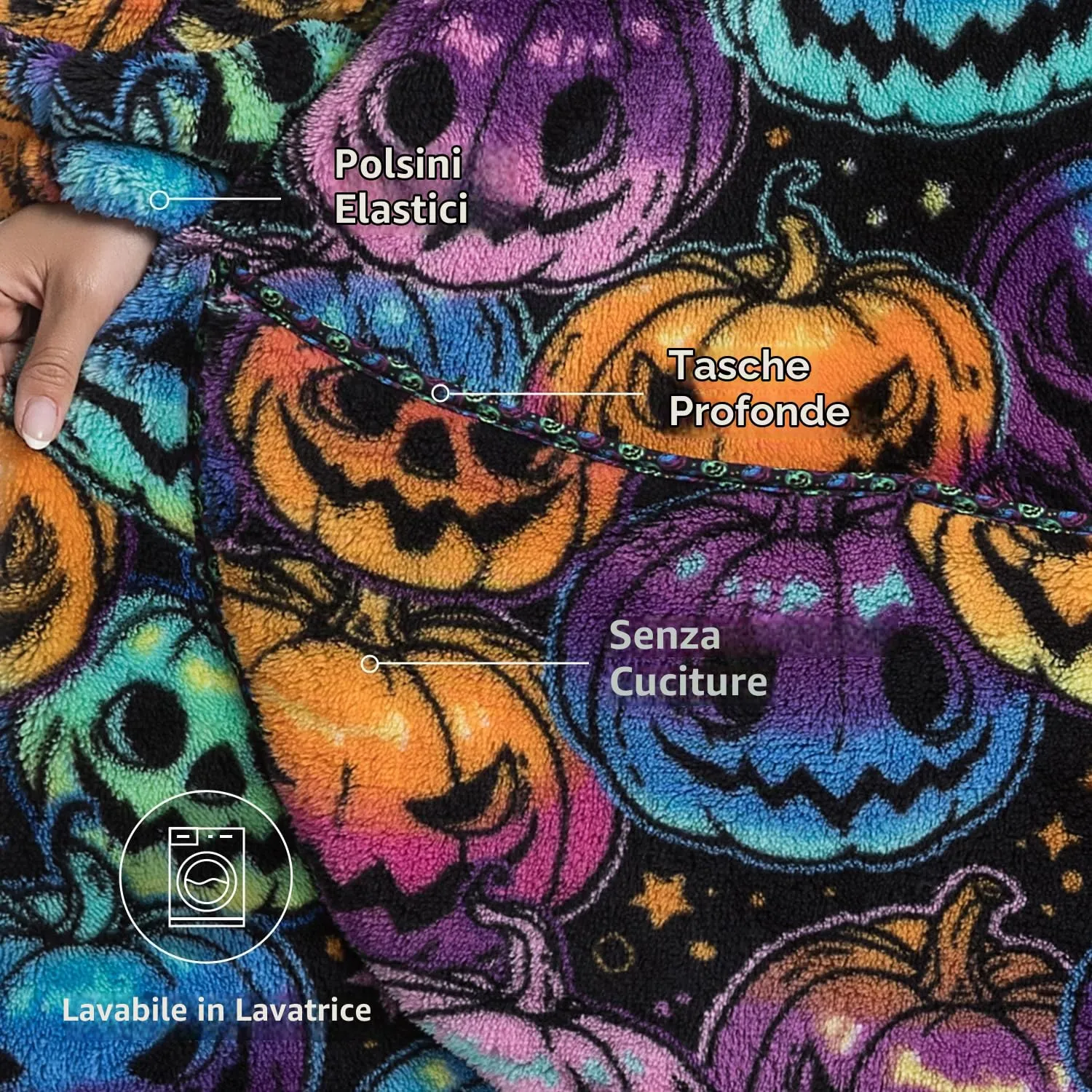 Gegeryozer Coperta con Maniche Donna Indossabile - Felpa Termica Morbida, Tasche Integrate + Cappuccio per Divano e Casa - immagine 6