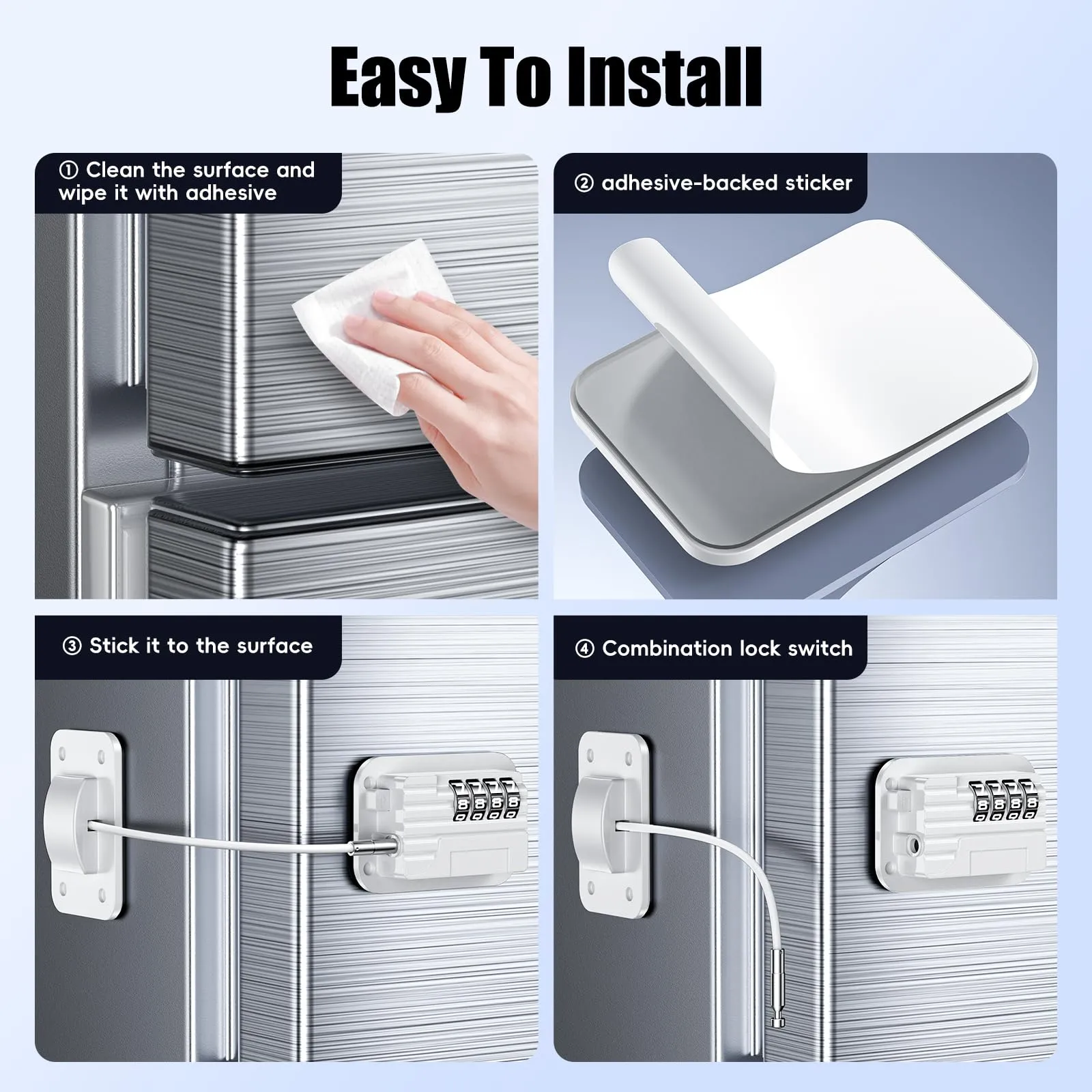 Lucchetto per Frigorifero con Combinazione, Chiusura Frigorifero Blocca Migliorata per Bambini Adulti, Blocca Porta Frigorifero per Frigo Armadi Porte Finestre Guardaroba，Bianco-2 pezzo - immagine 2