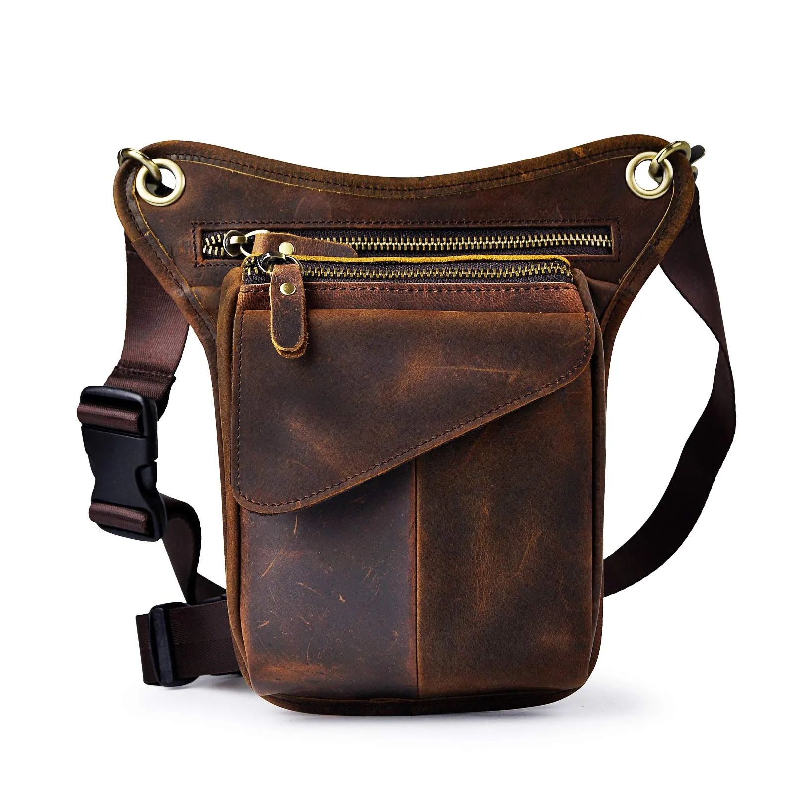 Le'aokuu Borsa Messenger in Vera Pelle da Uomo Marsupio Marsupio Hip Bum Borsa Coscia Tattica Con Gamba a Goccia 211-3 - immagine 1