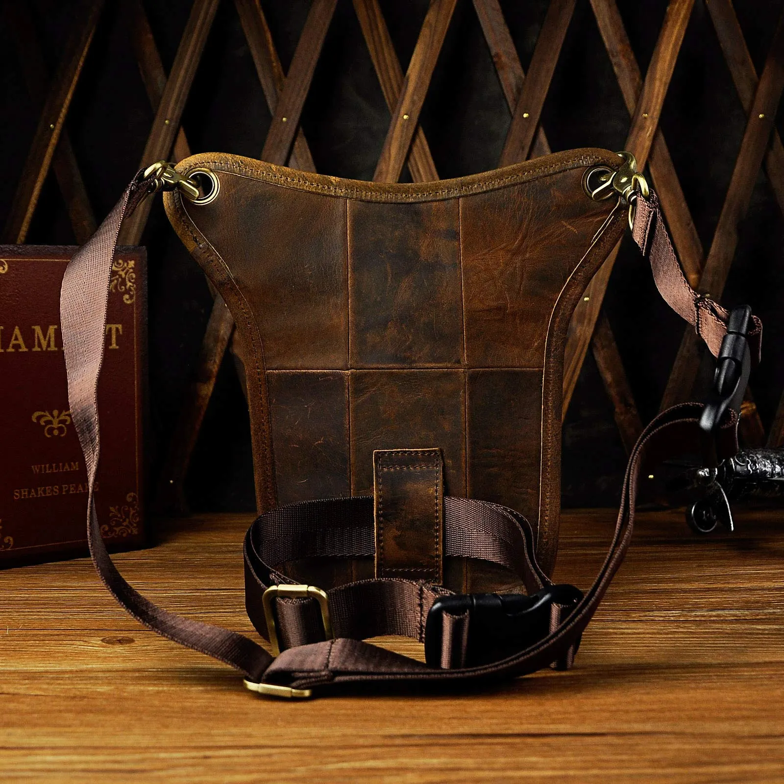 Le'aokuu Borsa Messenger in Vera Pelle da Uomo Marsupio Marsupio Hip Bum Borsa Coscia Tattica Con Gamba a Goccia 211-3 - immagine 4