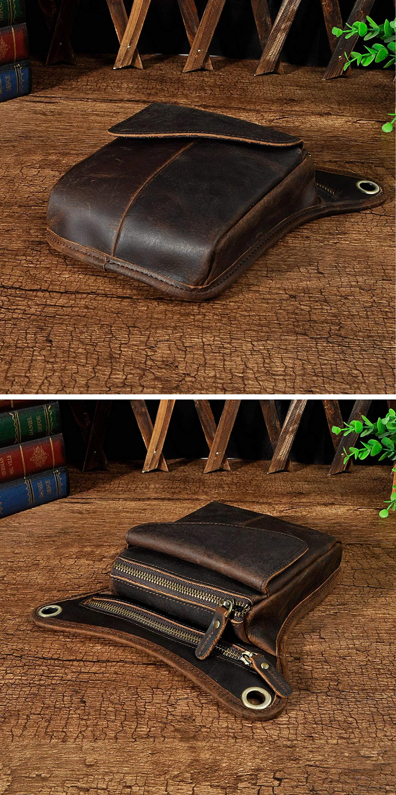 Le'aokuu Borsa Messenger in Vera Pelle da Uomo Marsupio Marsupio Hip Bum Borsa Coscia Tattica Con Gamba a Goccia 211-3 - immagine 6