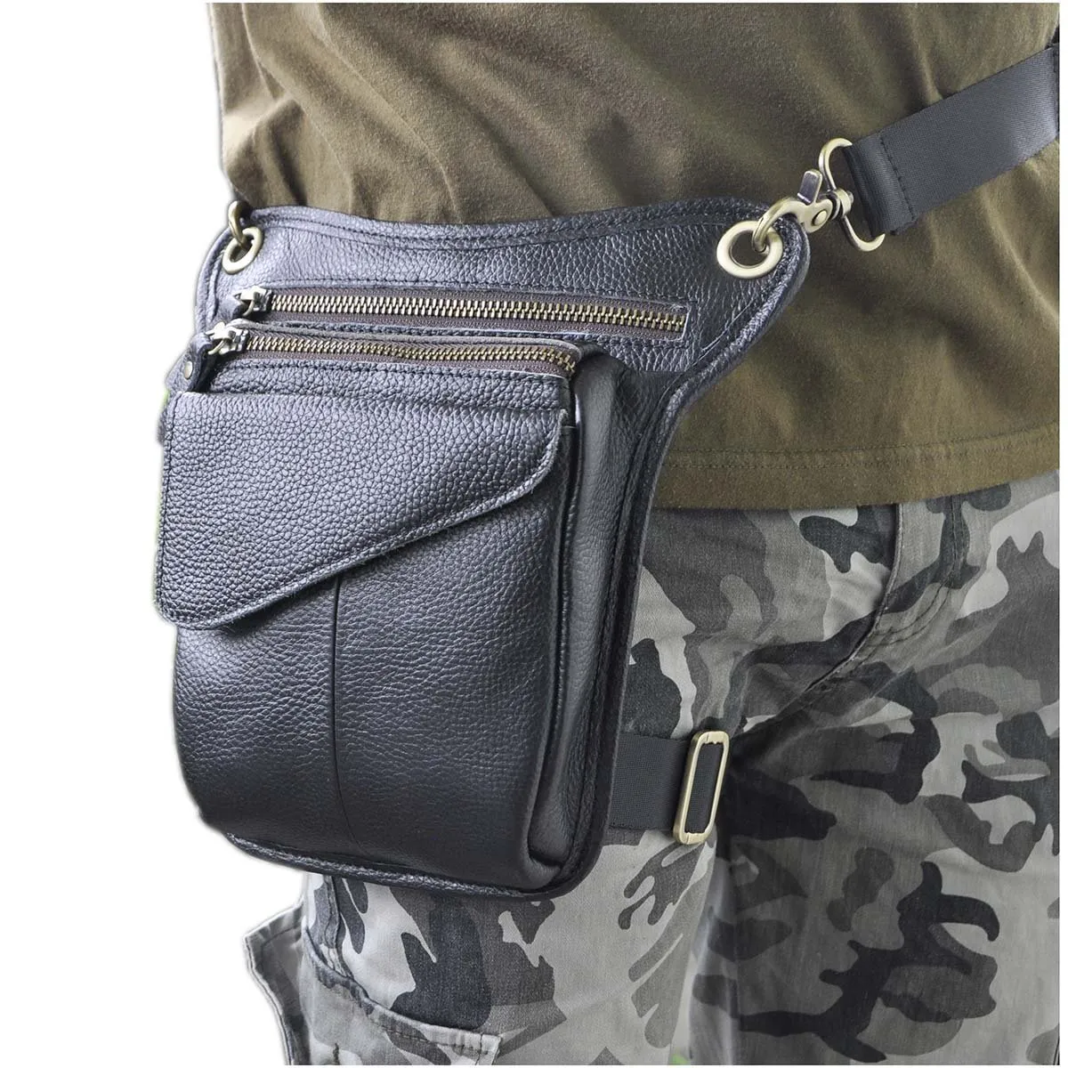 Le'aokuu Borsa Messenger in Vera Pelle da Uomo Marsupio Marsupio Hip Bum Borsa Coscia Tattica Con Gamba a Goccia 211-3 - immagine 2