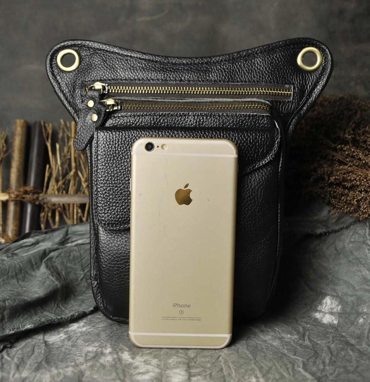 Le'aokuu Borsa Messenger in Vera Pelle da Uomo Marsupio Marsupio Hip Bum Borsa Coscia Tattica Con Gamba a Goccia 211-3 - immagine 3