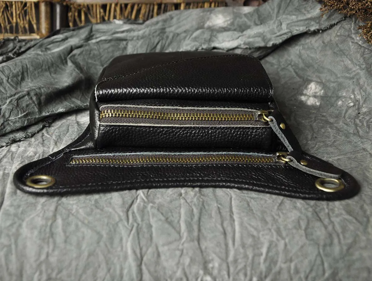 Le'aokuu Borsa Messenger in Vera Pelle da Uomo Marsupio Marsupio Hip Bum Borsa Coscia Tattica Con Gamba a Goccia 211-3 - immagine 5
