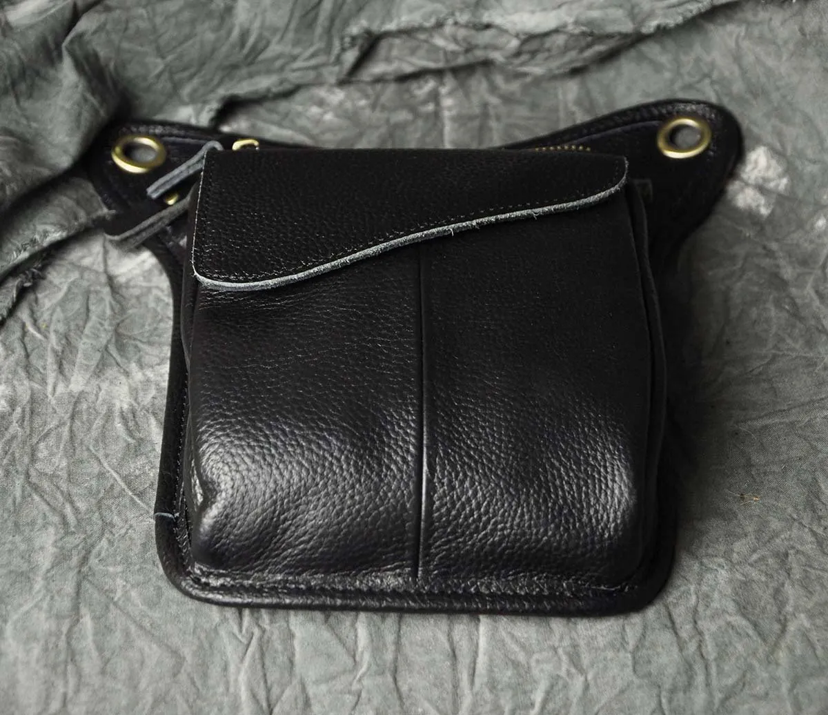 Le'aokuu Borsa Messenger in Vera Pelle da Uomo Marsupio Marsupio Hip Bum Borsa Coscia Tattica Con Gamba a Goccia 211-3 - immagine 6