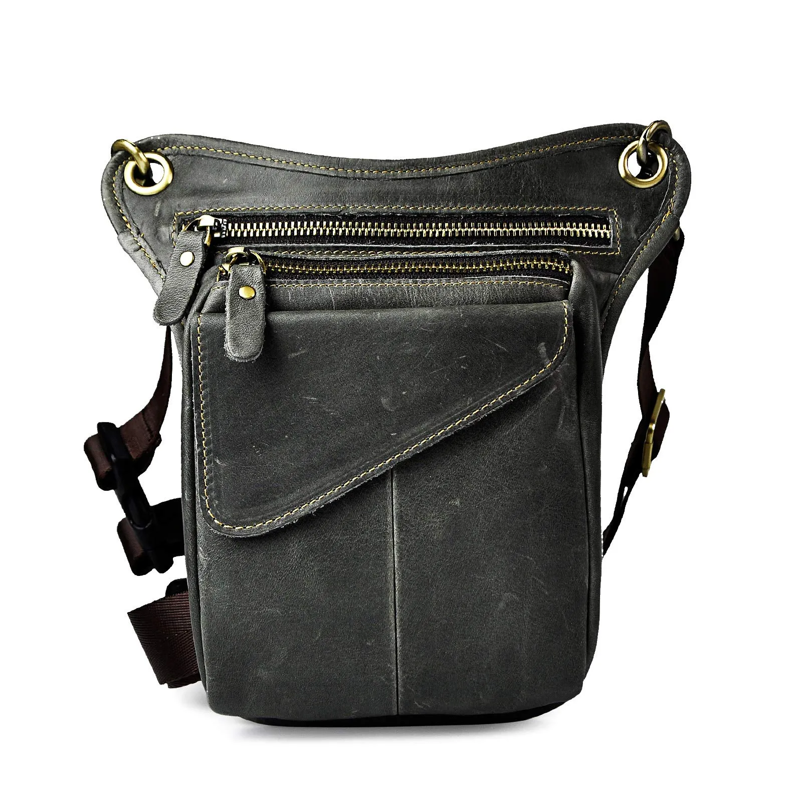 Le'aokuu Borsa Messenger in Vera Pelle da Uomo Marsupio Marsupio Hip Bum Borsa Coscia Tattica Con Gamba a Goccia 211-3 - immagine 1