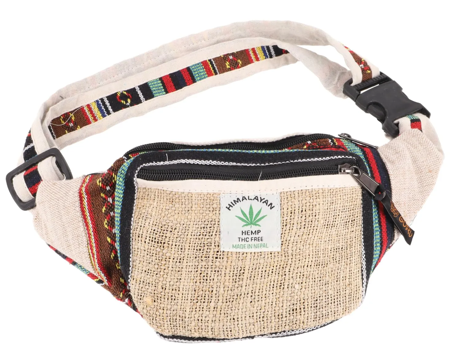 GURU SHOP Praktische Hanf Gürteltasche, Ethno Bauchtasche, Sidebag - Beige/dunkelblau, Herren/Damen, Size:One Size, 15x20 cm, Festival- Bauchtasche Hippie - immagine 1