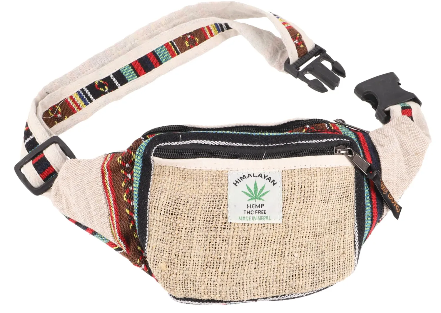 GURU SHOP Praktische Hanf Gürteltasche, Ethno Bauchtasche, Sidebag - Beige/dunkelblau, Herren/Damen, Size:One Size, 15x20 cm, Festival- Bauchtasche Hippie - immagine 2