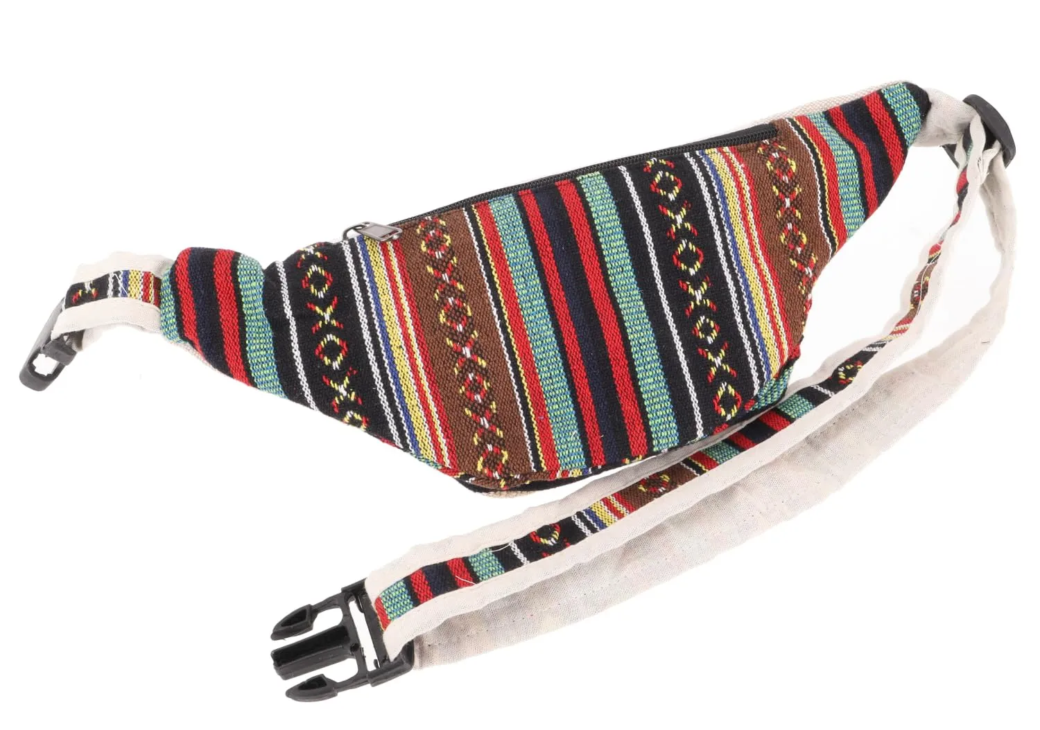 GURU SHOP Praktische Hanf Gürteltasche, Ethno Bauchtasche, Sidebag - Beige/dunkelblau, Herren/Damen, Size:One Size, 15x20 cm, Festival- Bauchtasche Hippie - immagine 3
