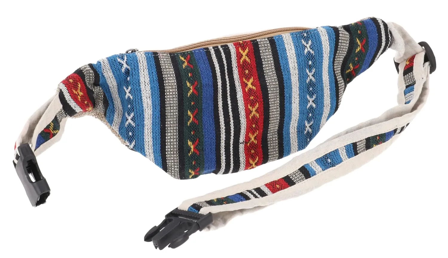 GURU SHOP Praktische Hanf Gürteltasche, Ethno Bauchtasche, Sidebag - Beige/dunkelblau, Herren/Damen, Size:One Size, 15x20 cm, Festival- Bauchtasche Hippie - immagine 4