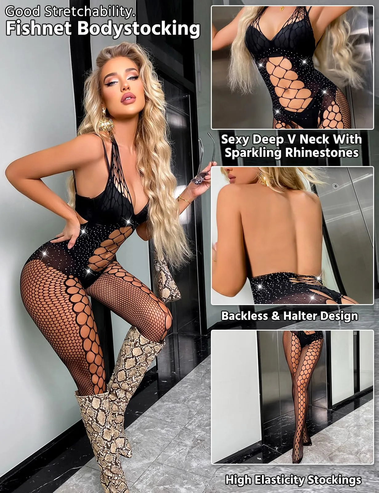 Tuopuda Intimo Donna Lingerie Body Pizzo Biancheria Intima, Fishnet Bodystocking Hot Tuta Babydoll Trasparente, Camicia da Notte Elasticizzato Completi Intimi Sleepwear, Nero 2 - immagine 3