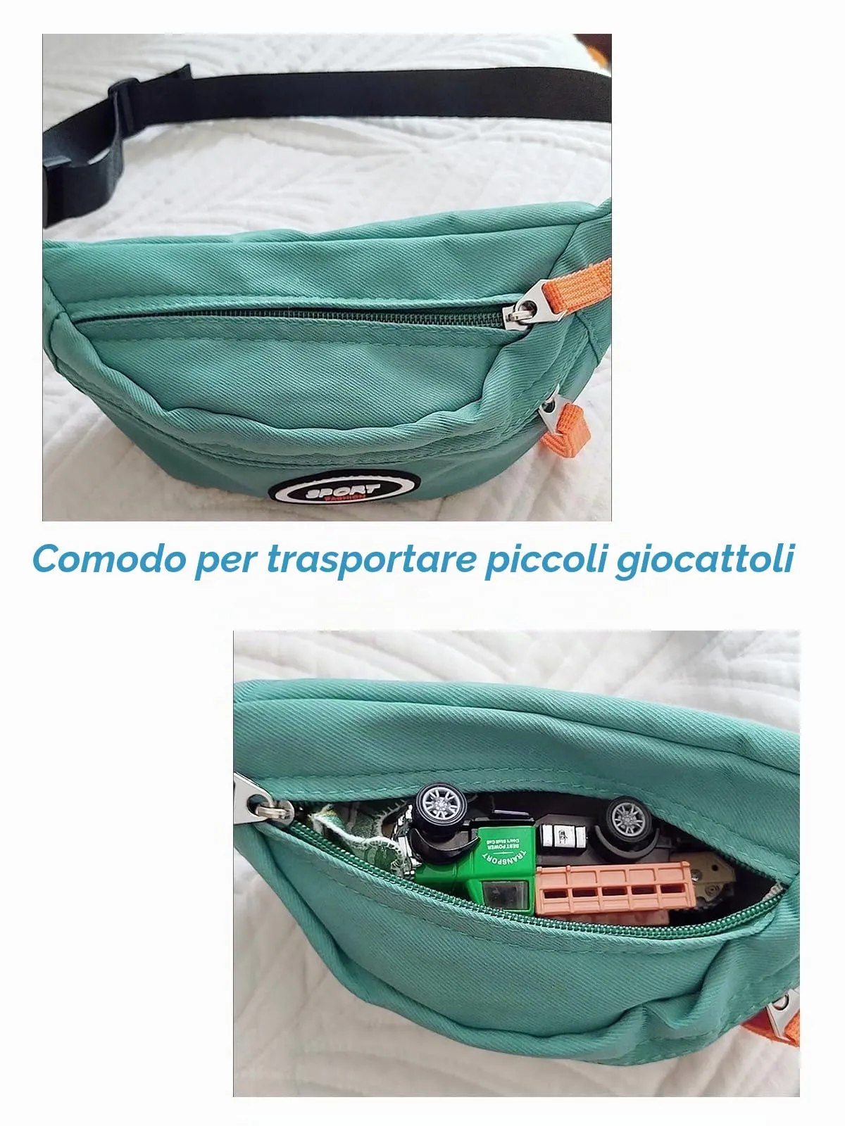 Marsupio Bambino, Borsa Bambina, Borsello Bambino, Regalo Dinosauro (Verde) - immagine 3