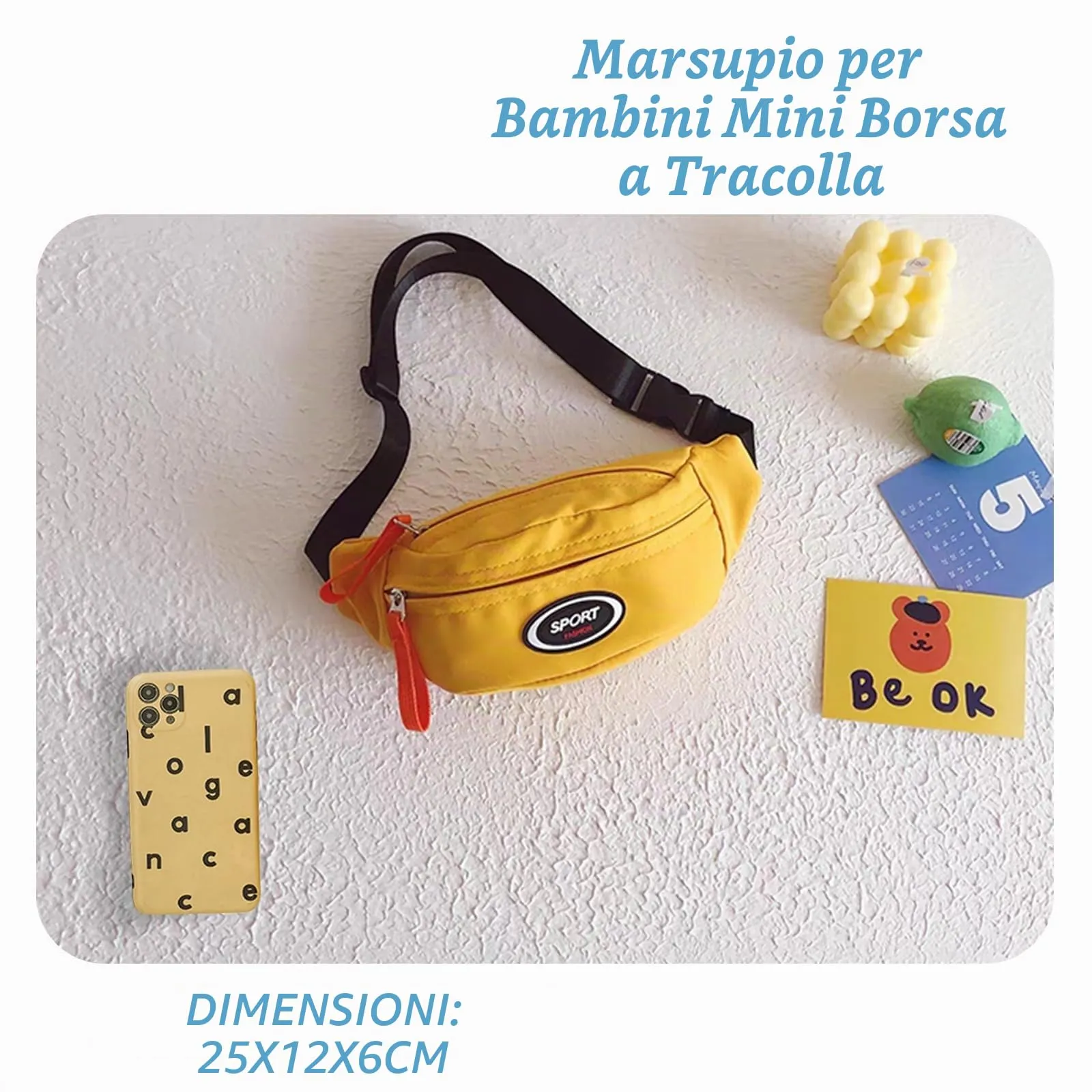 Marsupio Bambino, Borsa Bambina, Borsello Bambino, Regalo Dinosauro (Giallo) - immagine 4