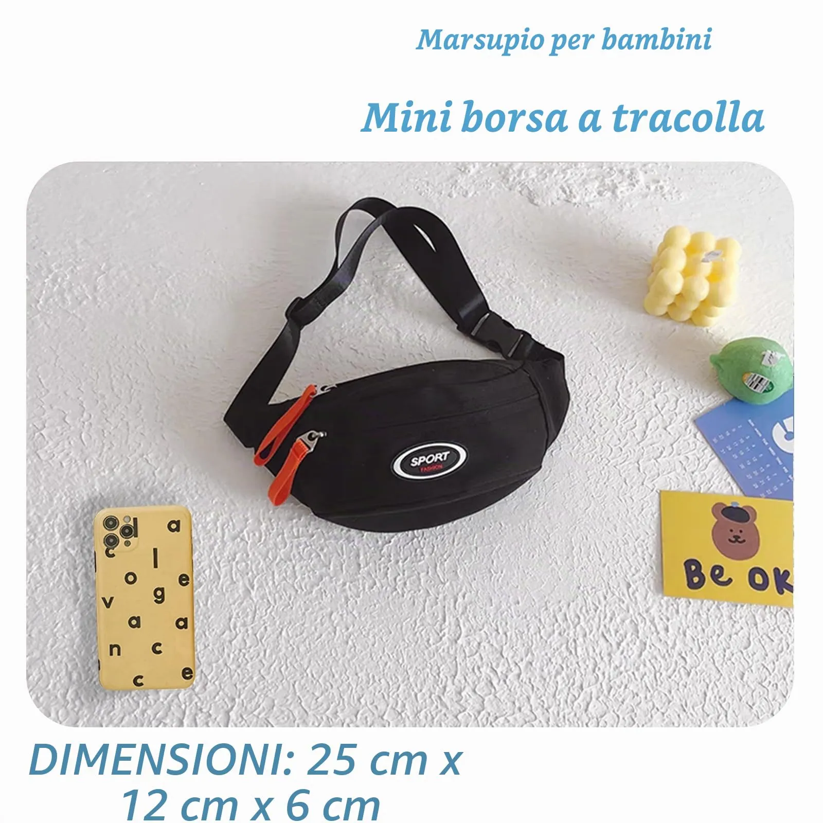 Marsupio Bambino, Borsa Bambina, Borsello Bambino, Regalo Dinosauro (Nero) - immagine 2