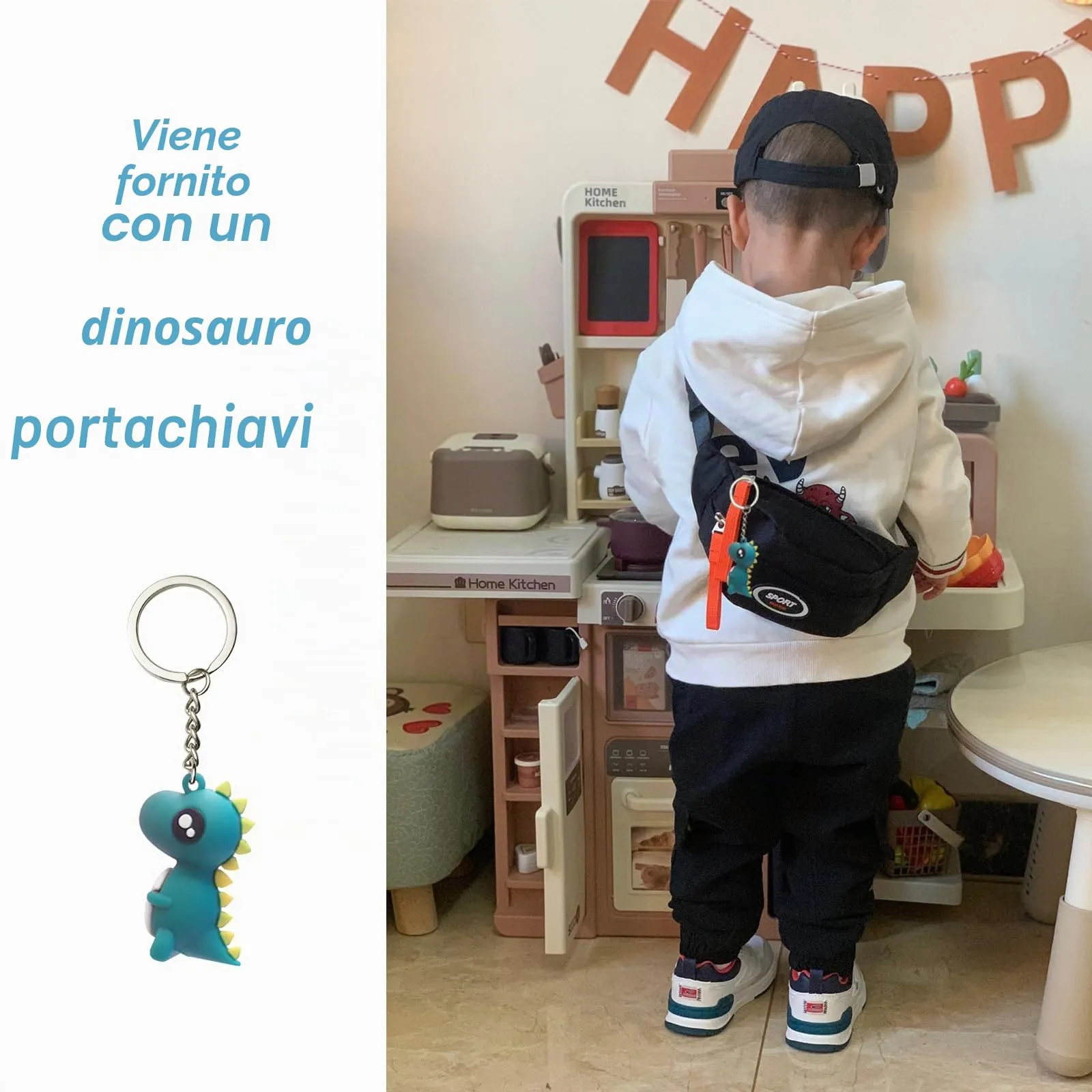 Marsupio Bambino, Borsa Bambina, Borsello Bambino, Regalo Dinosauro (Nero) - immagine 3