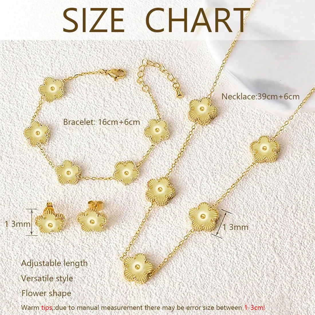 XIWCAFC Parure Gioielli Quadrifoglio da Donna 18K Placcato Oro Acciaio Inossidabile Fortunato Quadrifoglio Collana Orecchini Bracciali Set di Gioielli Sposa Regalo Dirndl Gioielli (Oro) - immagine 8
