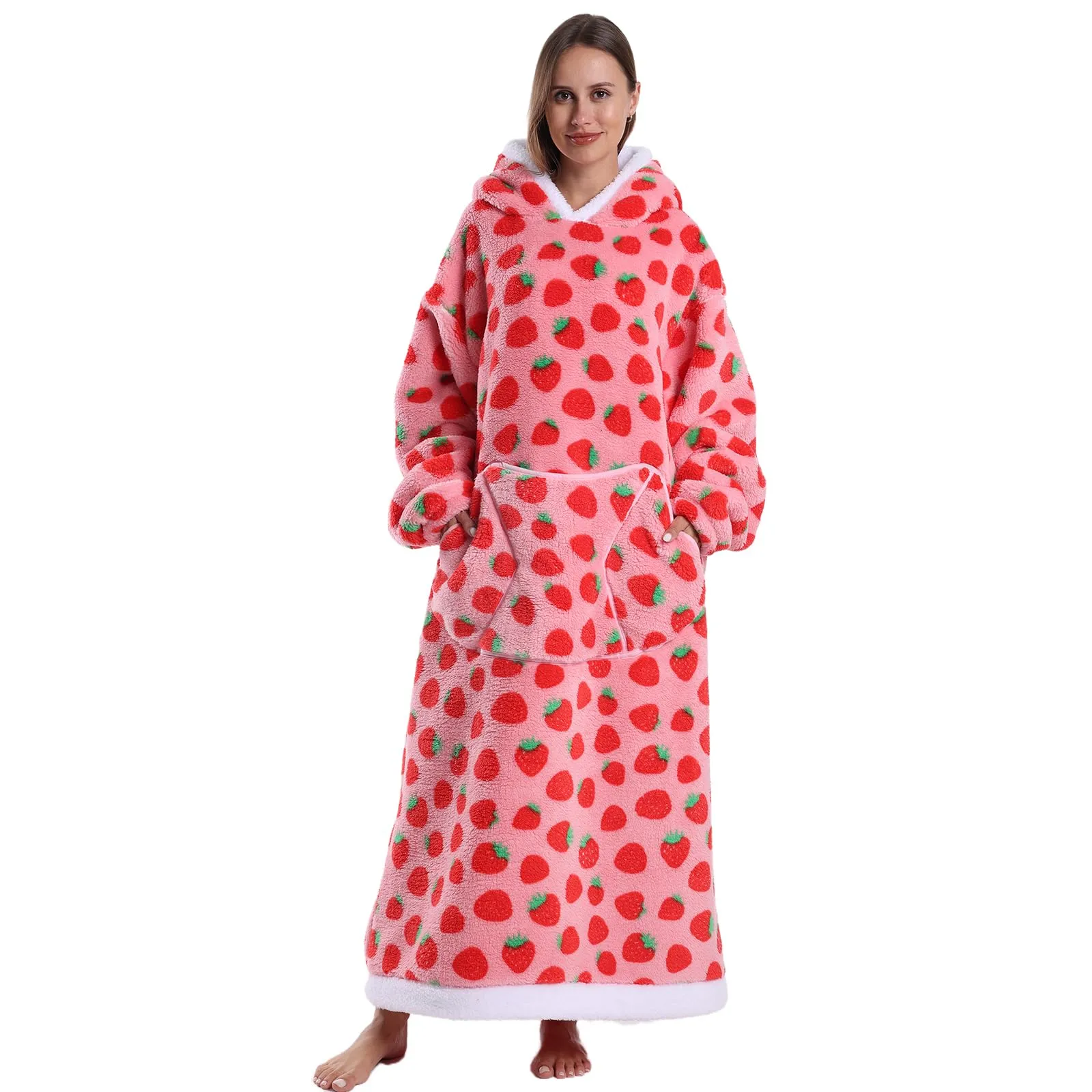 Gegeryozer Coperta con Maniche Donna Indossabile - Felpa Termica Morbida, Tasche Integrate + Cappuccio per Divano e Casa - immagine 1