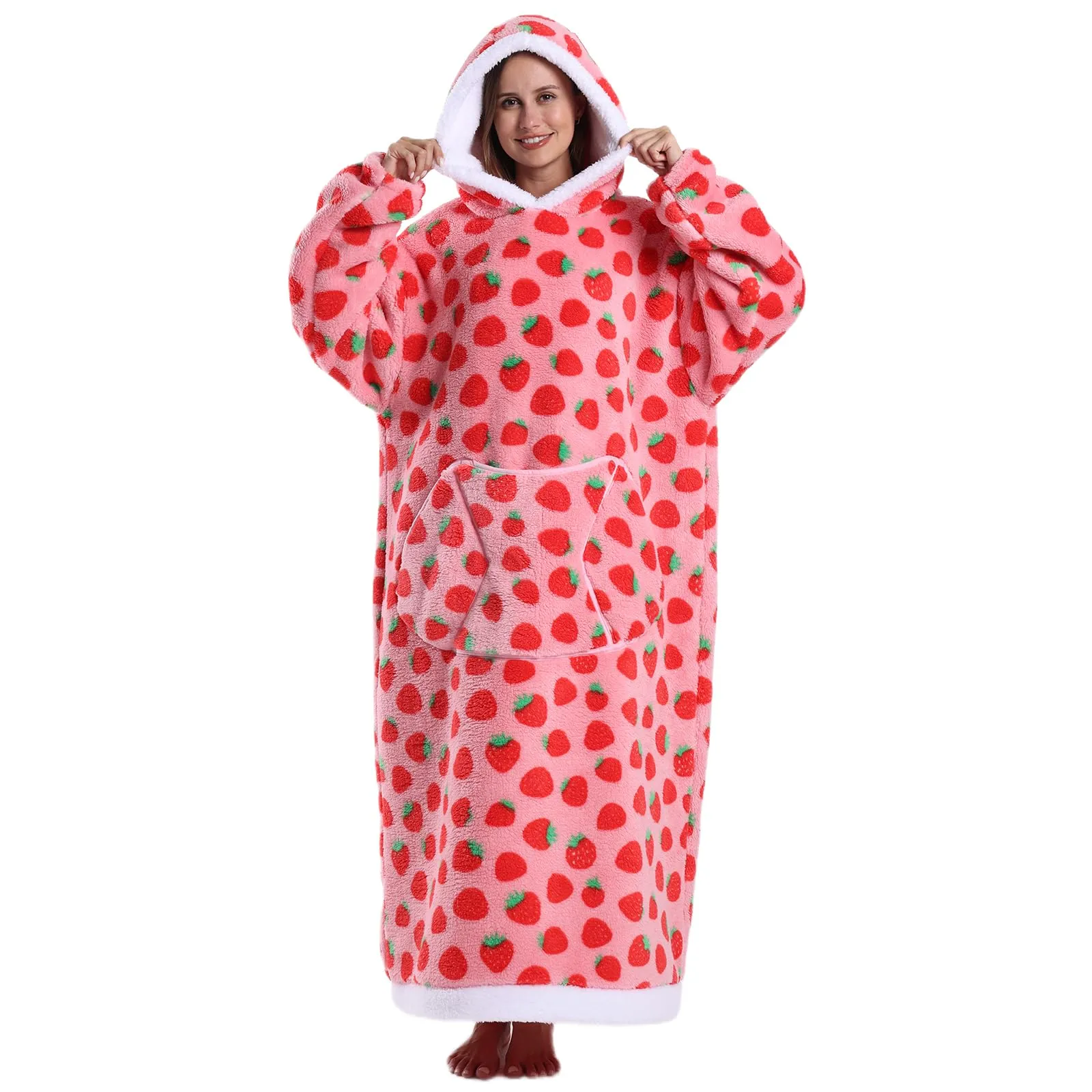 Gegeryozer Coperta con Maniche Donna Indossabile - Felpa Termica Morbida, Tasche Integrate + Cappuccio per Divano e Casa - immagine 2