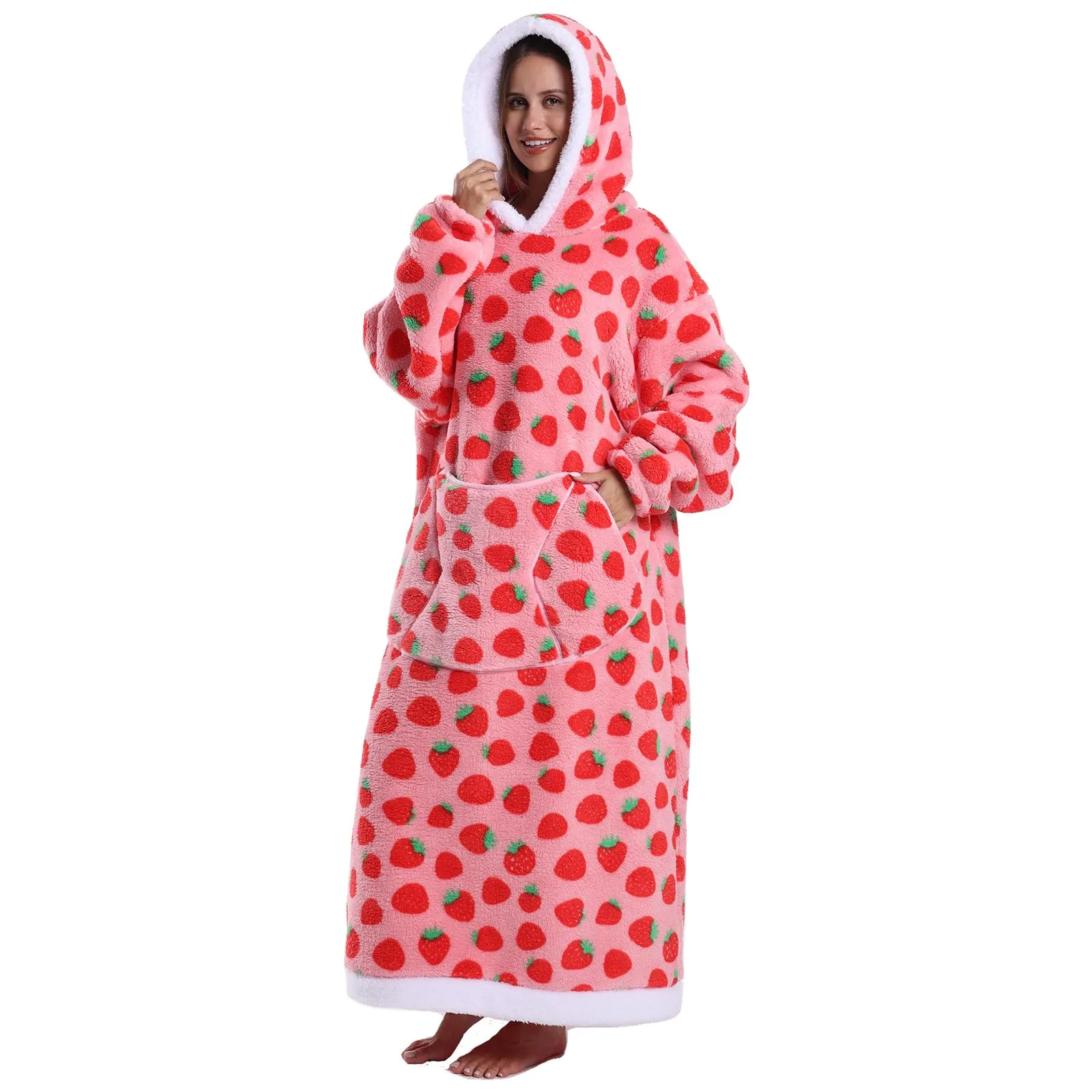 Gegeryozer Coperta con Maniche Donna Indossabile - Felpa Termica Morbida, Tasche Integrate + Cappuccio per Divano e Casa - immagine 3