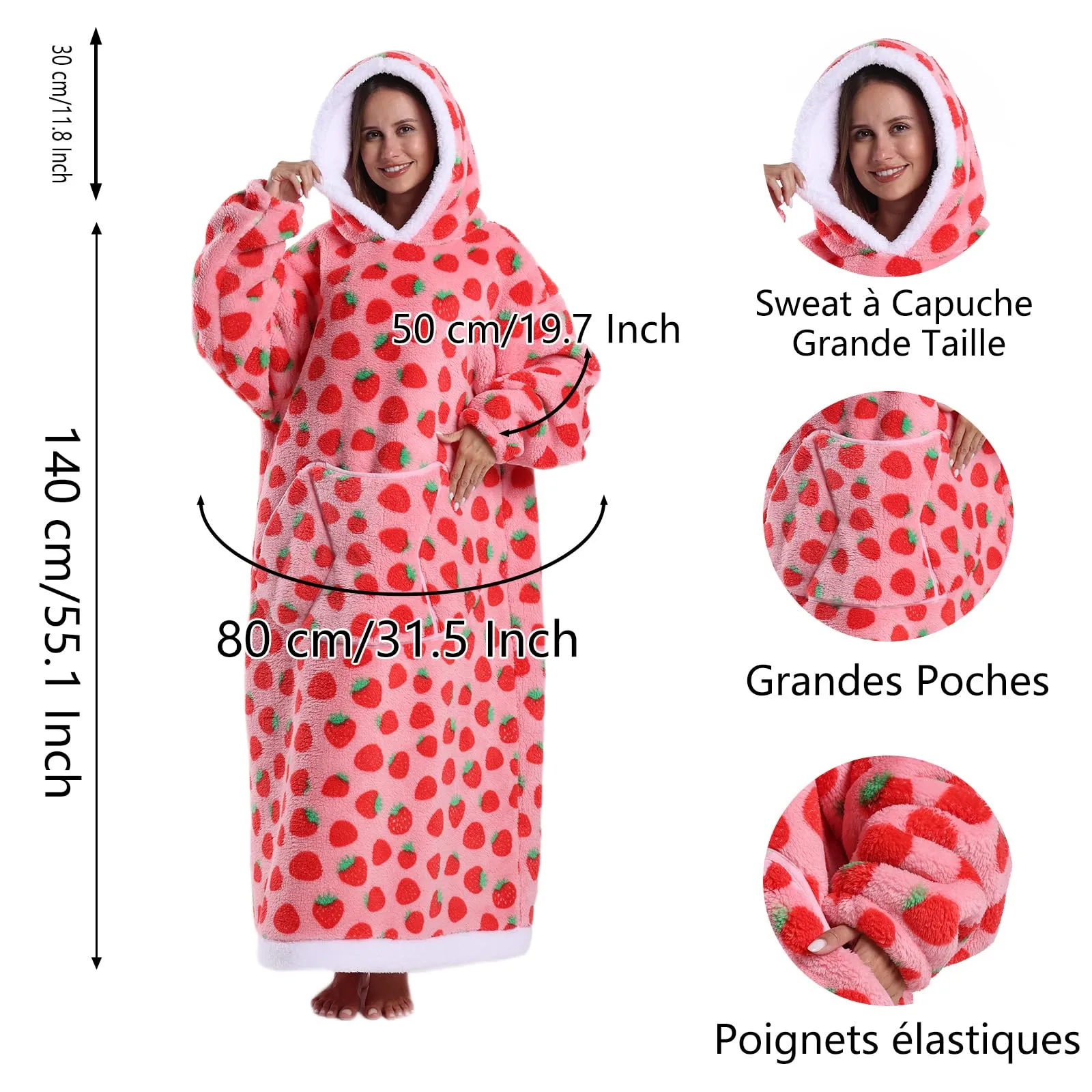 Gegeryozer Coperta con Maniche Donna Indossabile - Felpa Termica Morbida, Tasche Integrate + Cappuccio per Divano e Casa - immagine 5