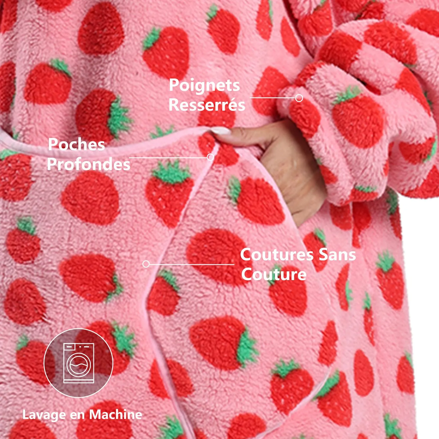 Gegeryozer Coperta con Maniche Donna Indossabile - Felpa Termica Morbida, Tasche Integrate + Cappuccio per Divano e Casa - immagine 6